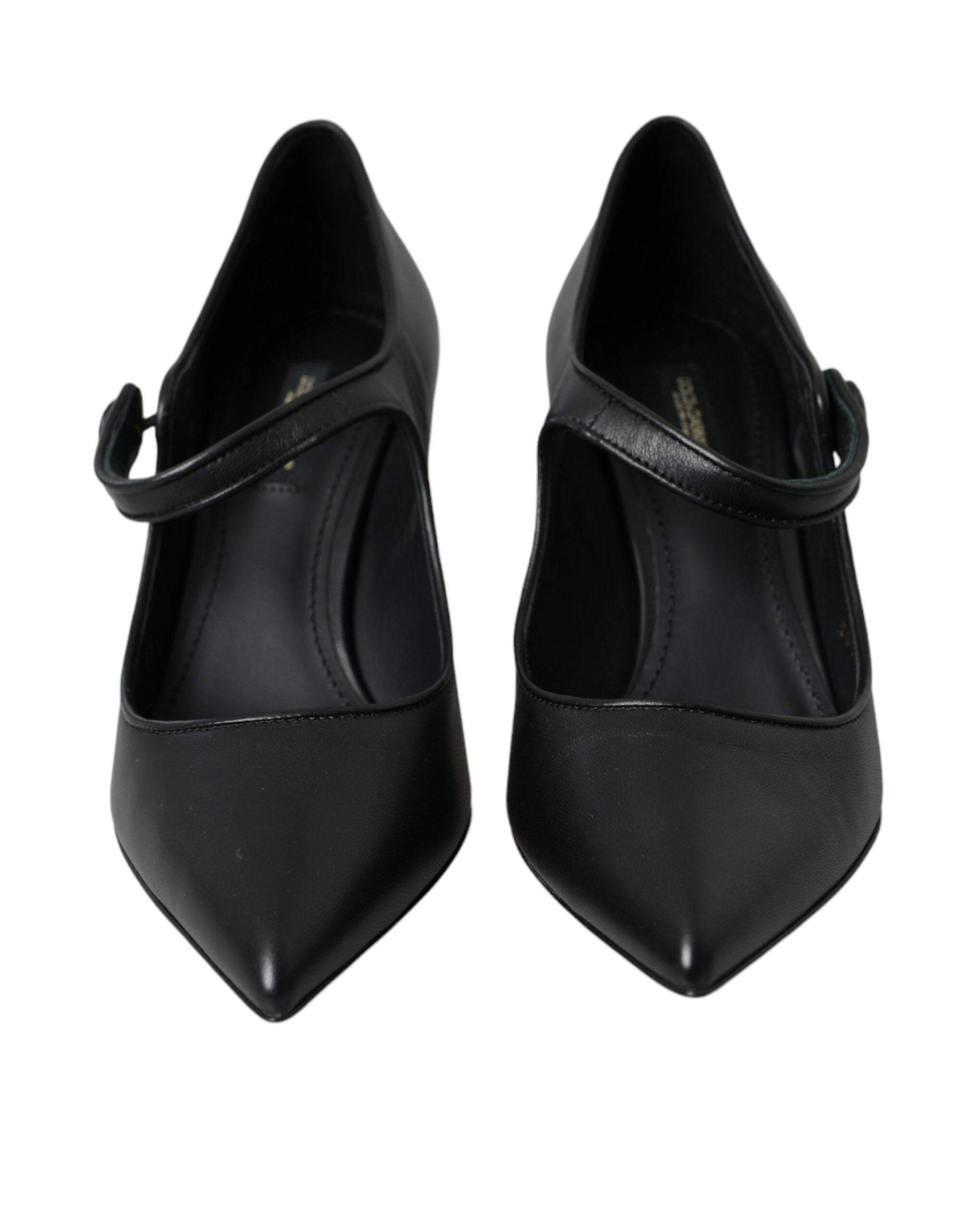 Dolce &amp; Gabbana Черни кожени обувки с лого на ток Обувки помпи Mary Janes
