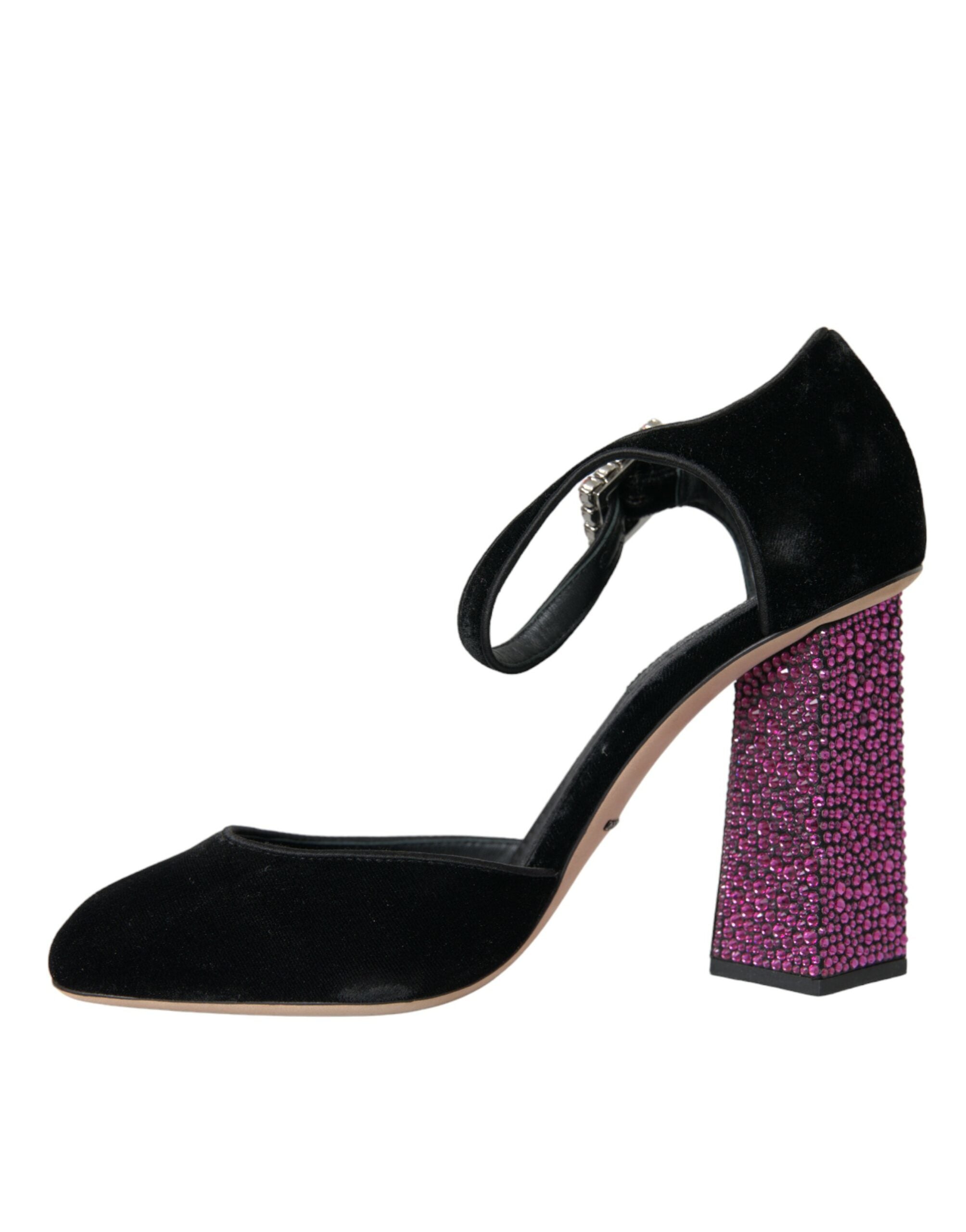 Обувки Dolce &amp; Gabbana с черни кадифени кристали Mary Janes