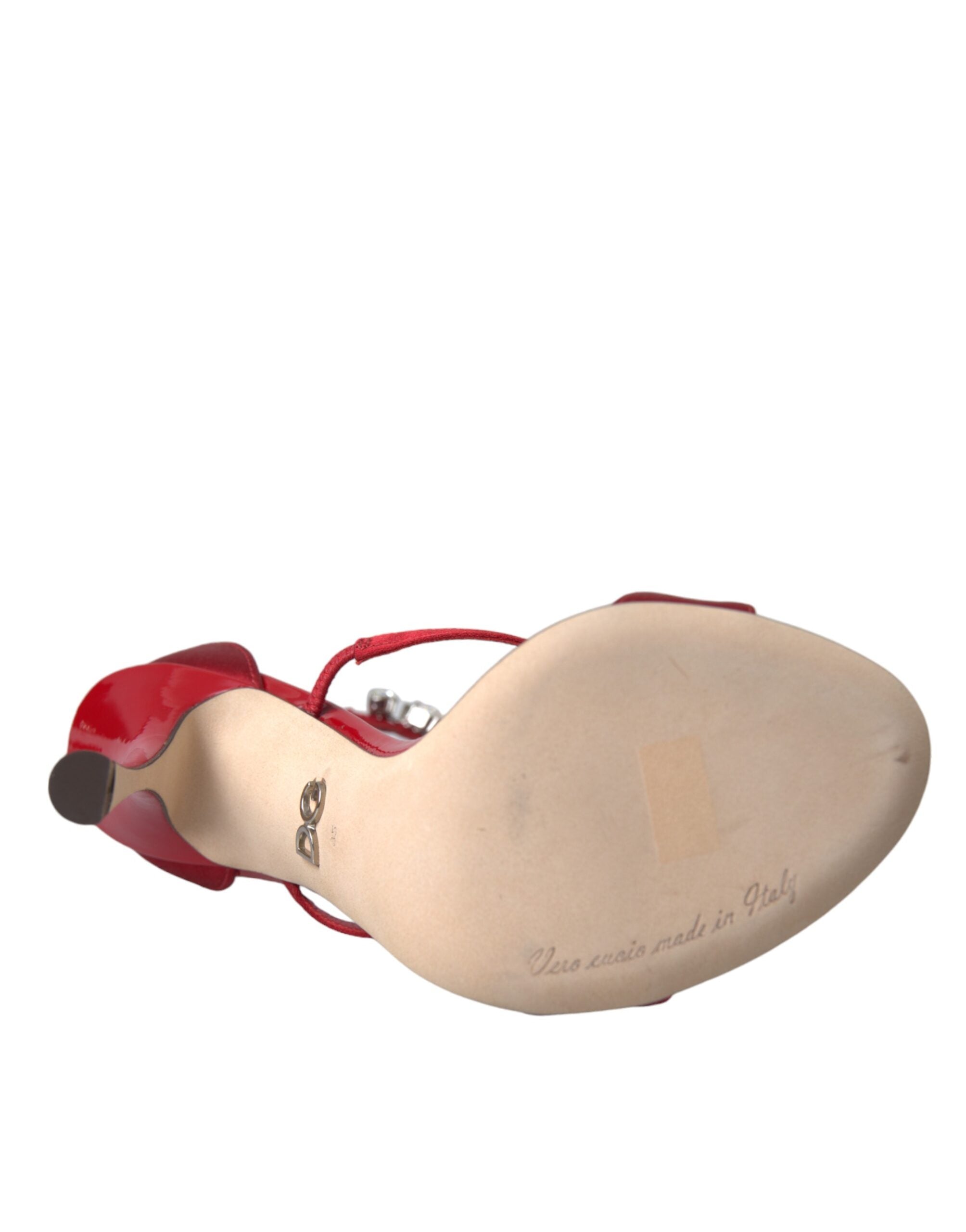 Dolce &amp; Gabbana Red Keira Сатенени кристали Сандали Обувки на ток