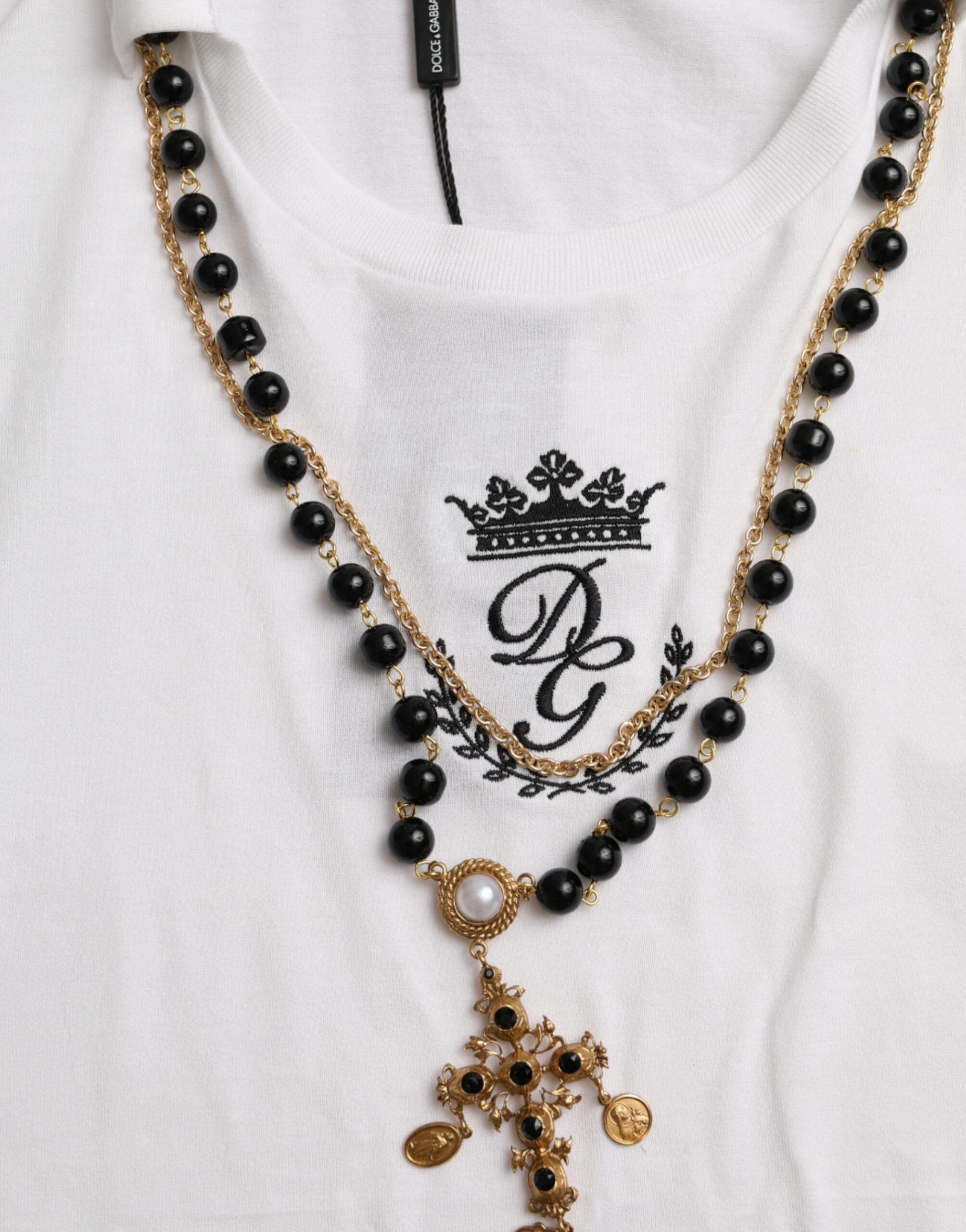 Бяла памучна огърлица Dolce &amp; Gabbana, тениска с къси ръкави