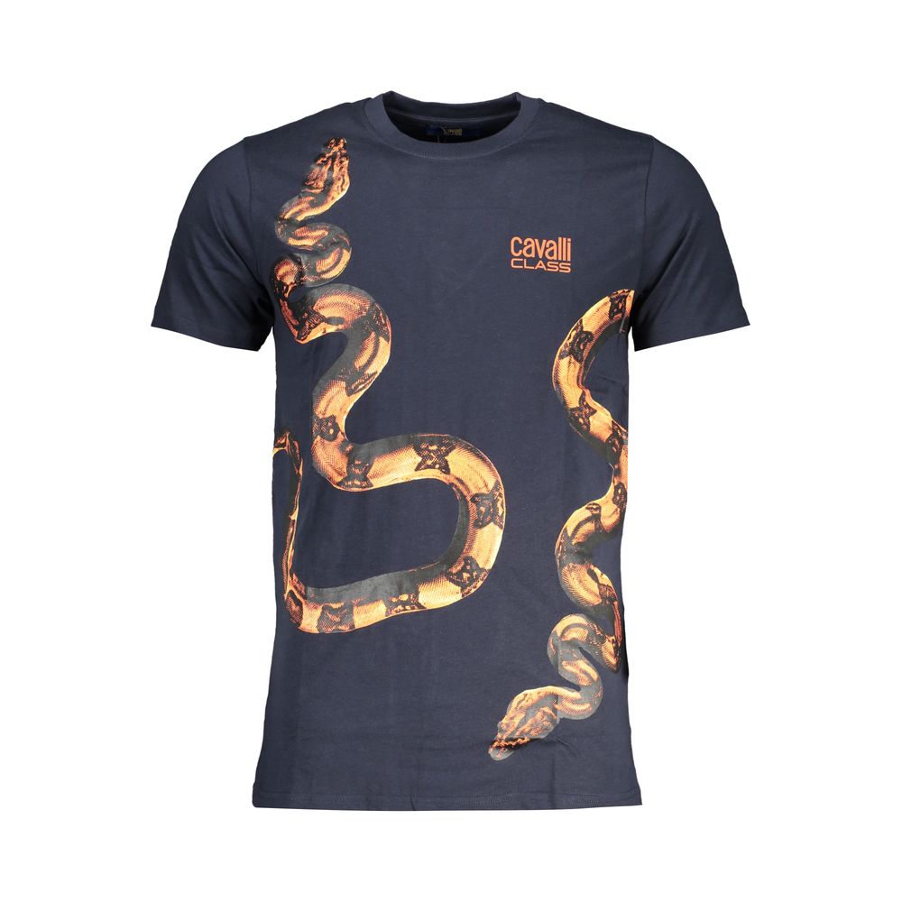 Мъжка тениска в тъмно синьо Men's t-shirt Cavalli Class QXT63C JD060 04926 Navy Blue Front view
