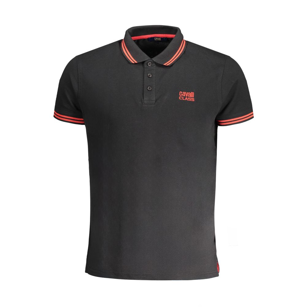 Мъжка поло тениска в черно и червено Men's polo Cavalli Class QXT64Y KB002 05051 Black/Red Front view