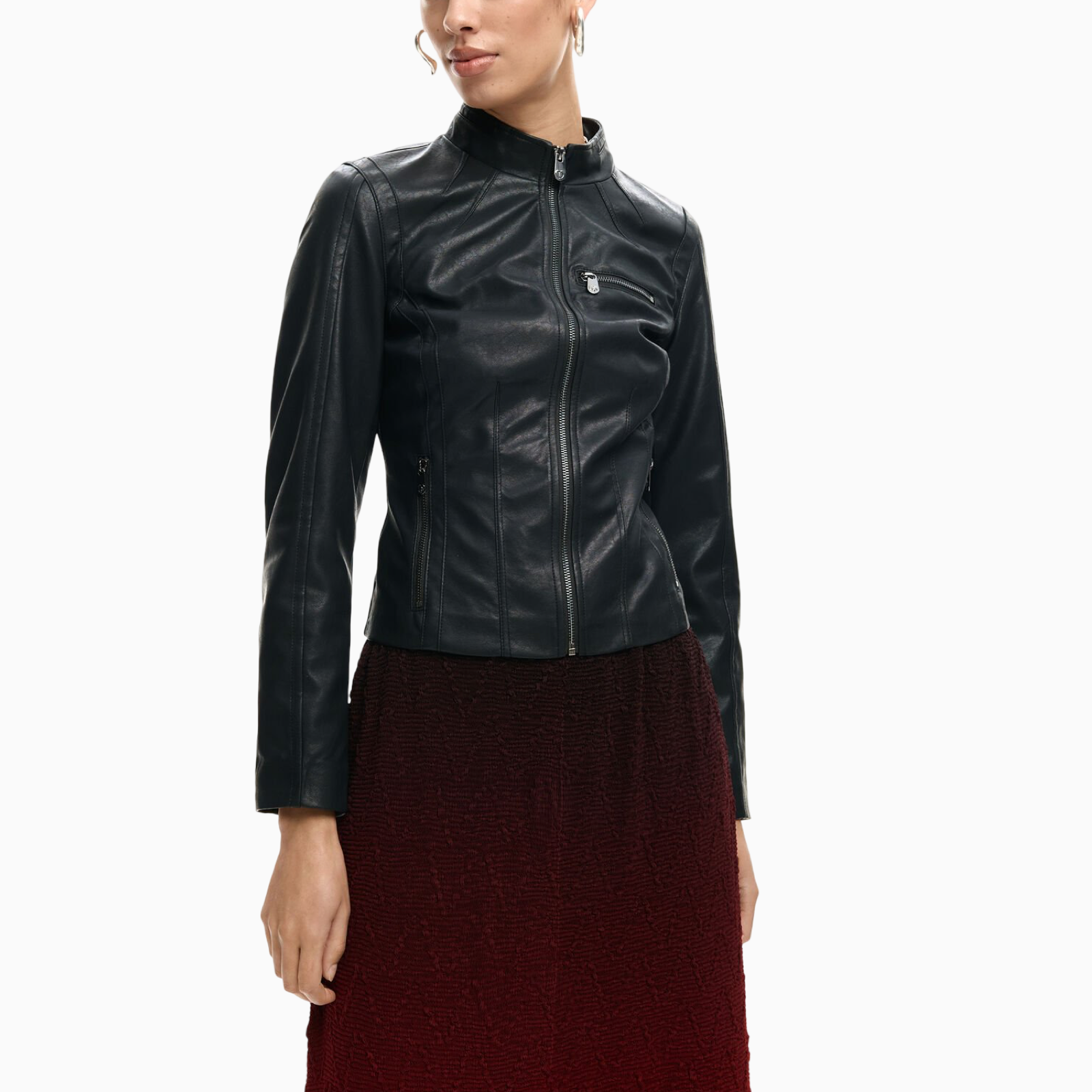 Дамско кожено яке Desigual Women Jacket 26SWEW11 2000 Front View