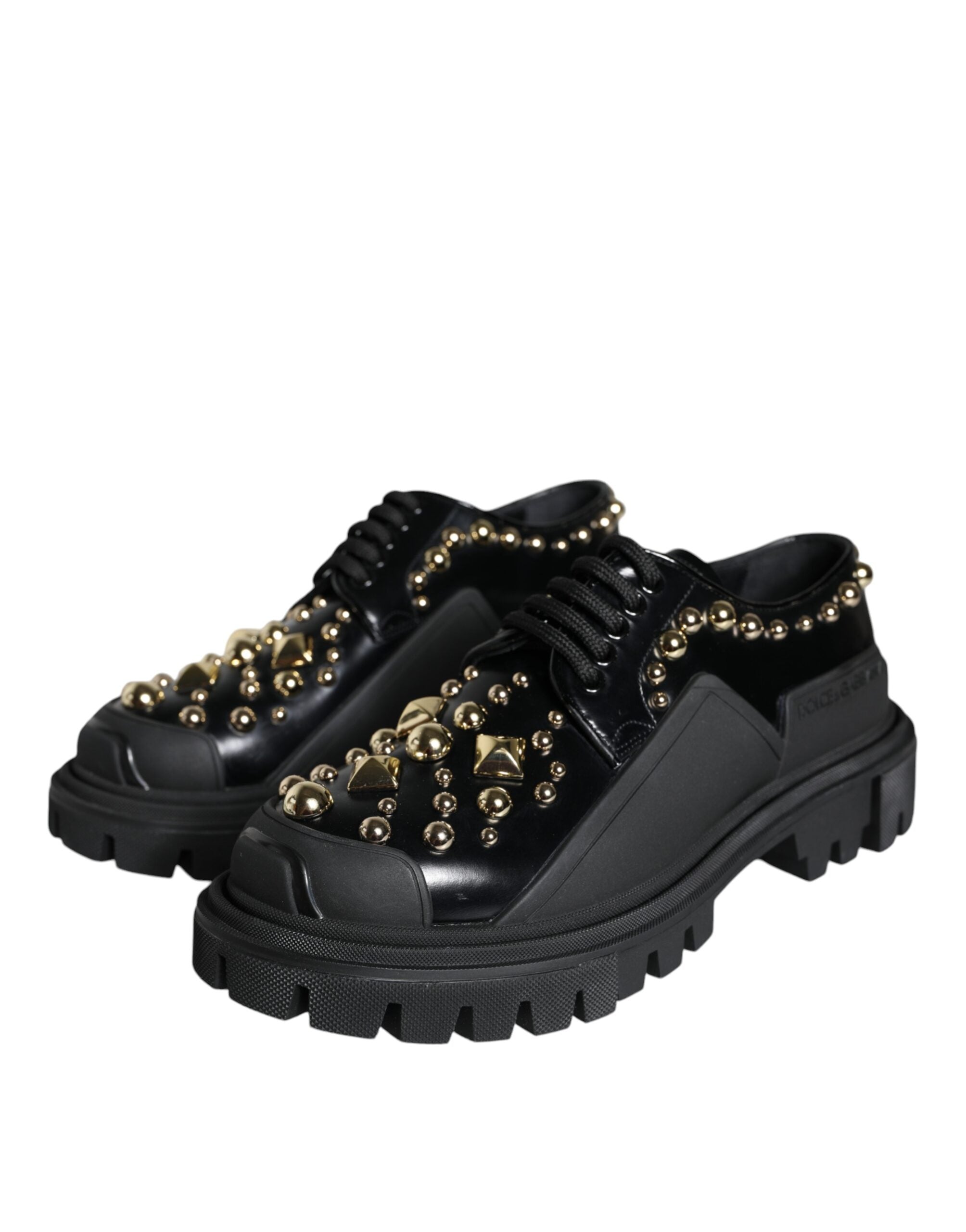 Dolce &amp; Gabbana черни кожени трекинг дерби обувки, украсени