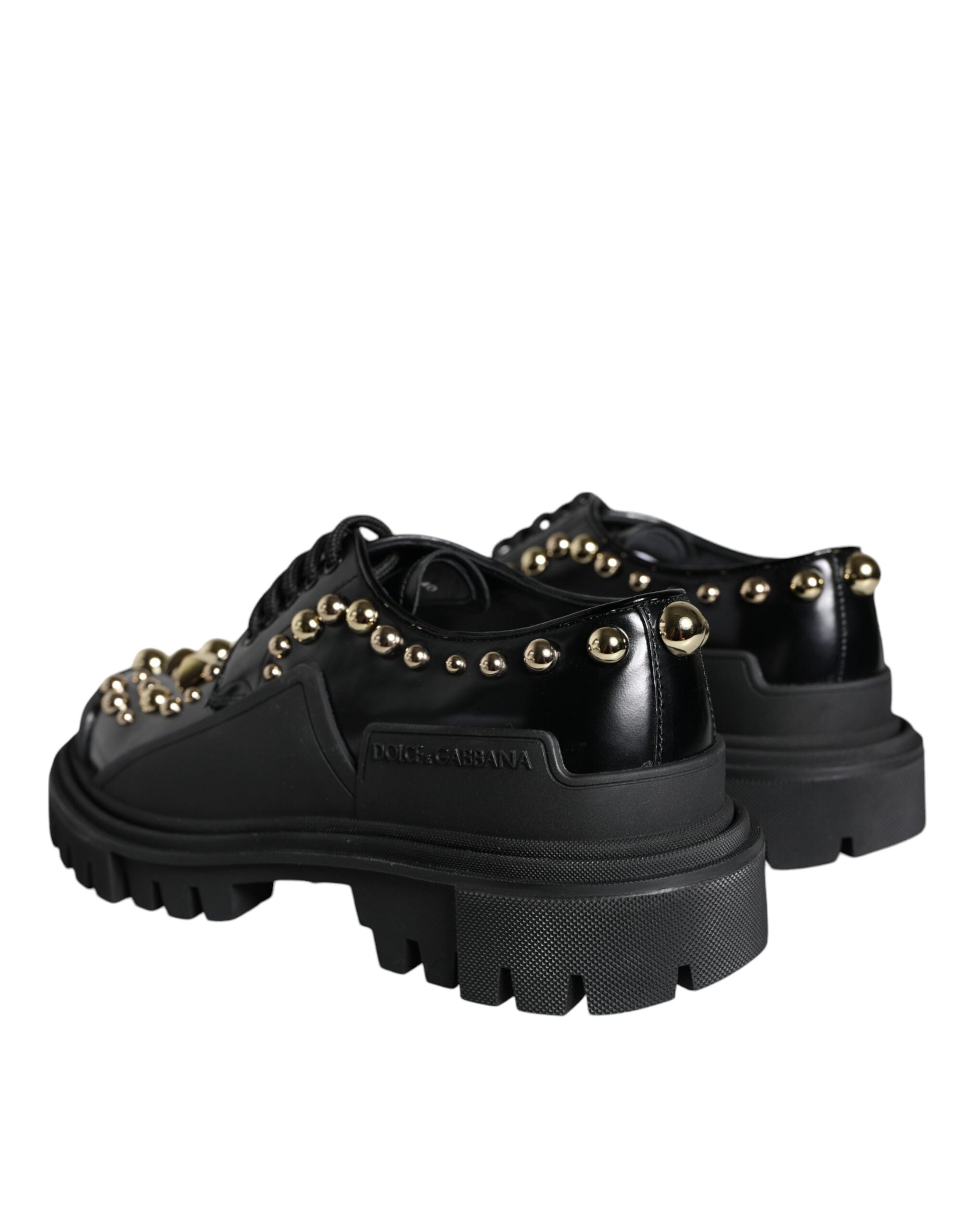 Dolce &amp; Gabbana черни кожени трекинг дерби обувки, украсени