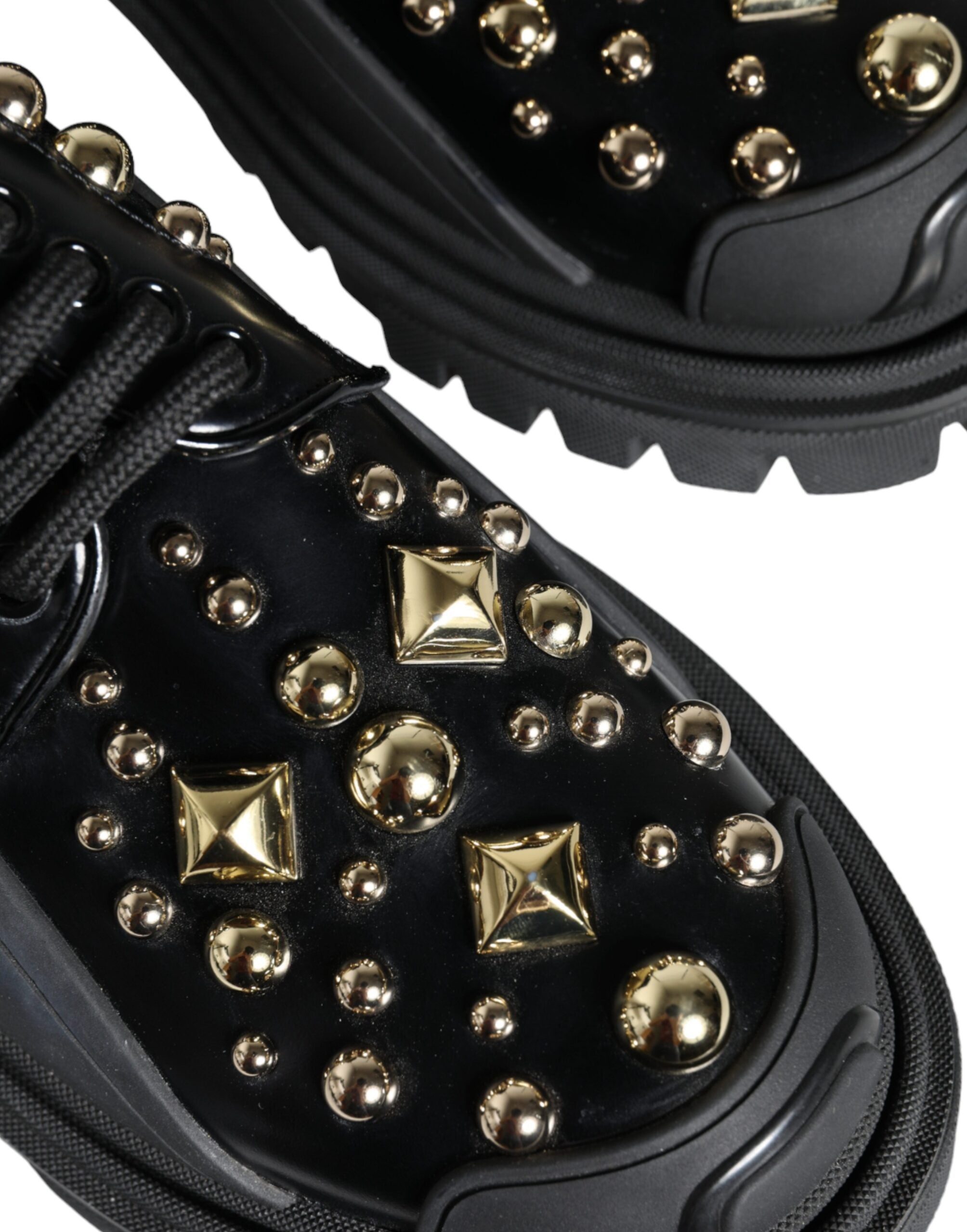 Dolce &amp; Gabbana черни кожени трекинг дерби обувки, украсени