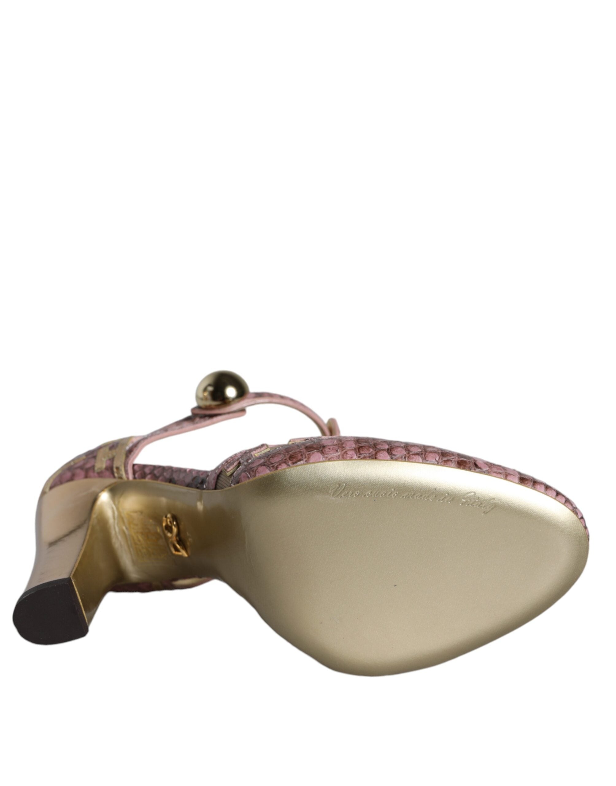 Dolce &amp; Gabbana Розови златни кожени помпи Сандали с T-каишка Обувки