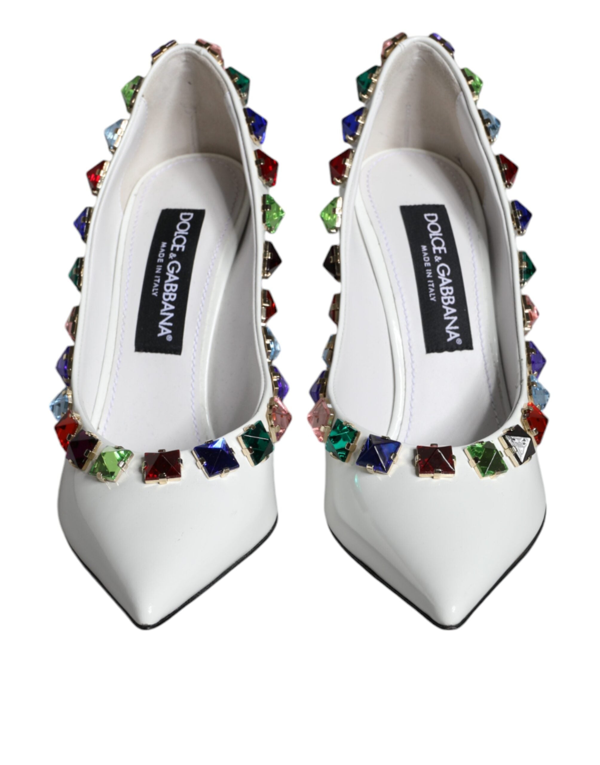 Dolce &amp; Gabbana Бели кристали Кожени обувки с високи токчета Помпи
