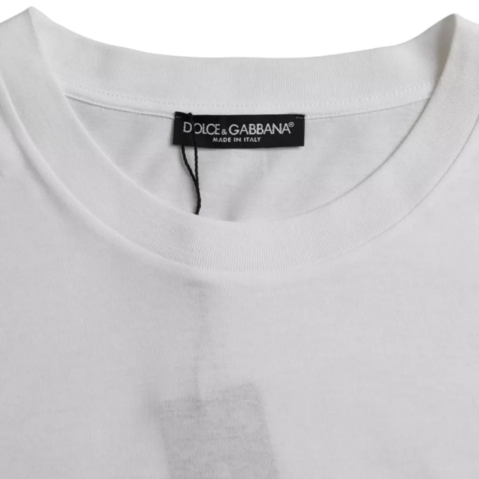 Бяла памучна тениска с кръгло деколте и къс ръкав Dolce &amp; Gabbana