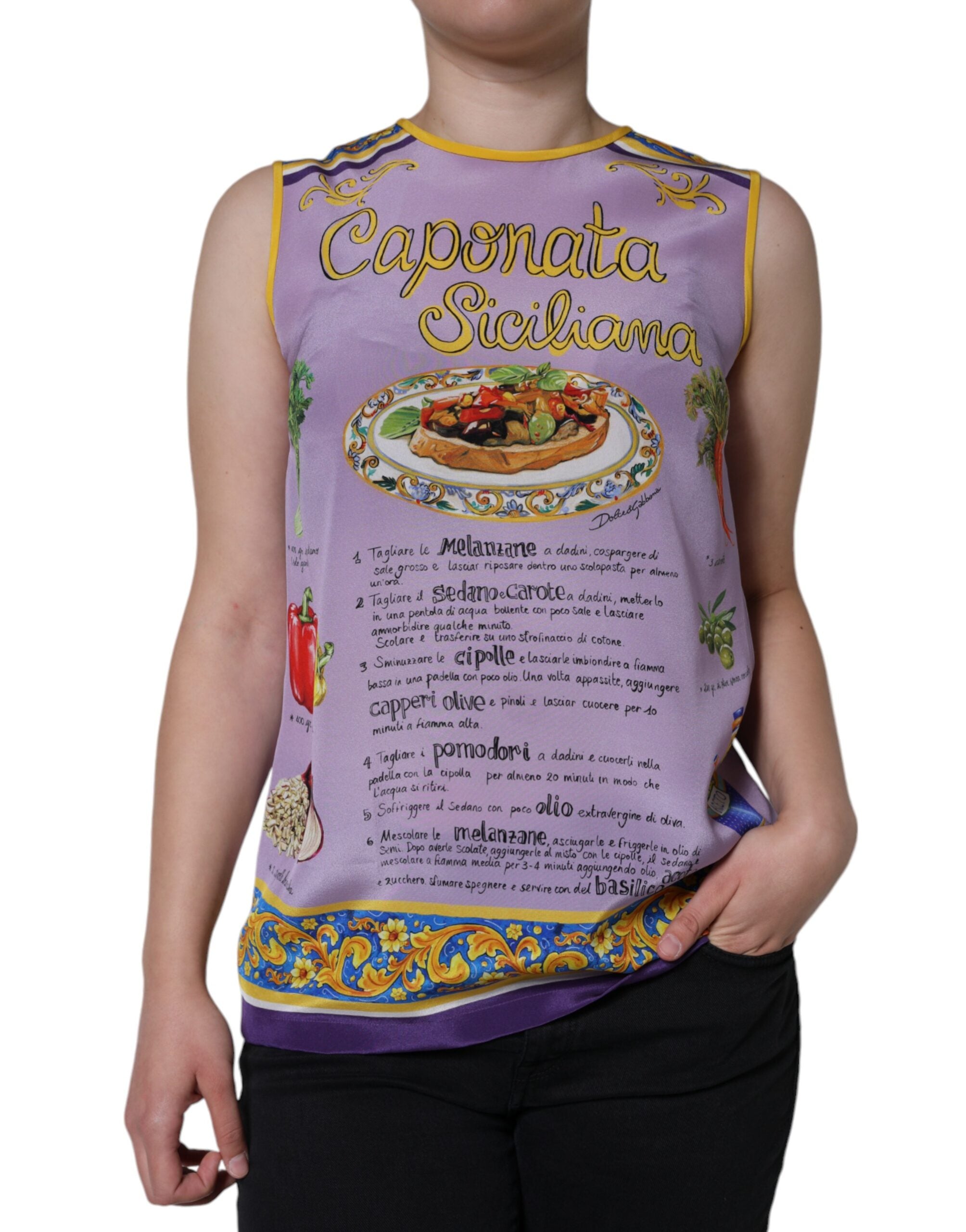 Потник Dolce &amp; Gabbana Purple Silk Caponata Siciliana Print