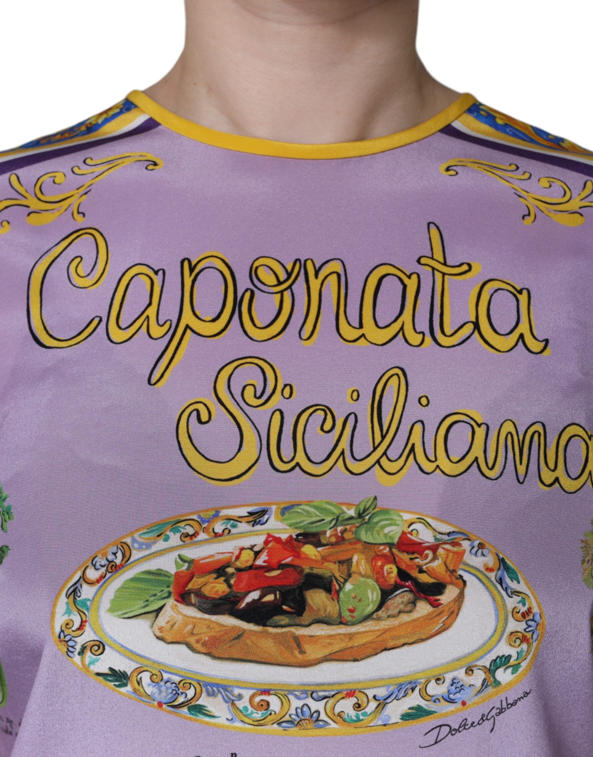 Потник Dolce &amp; Gabbana Purple Silk Caponata Siciliana Print