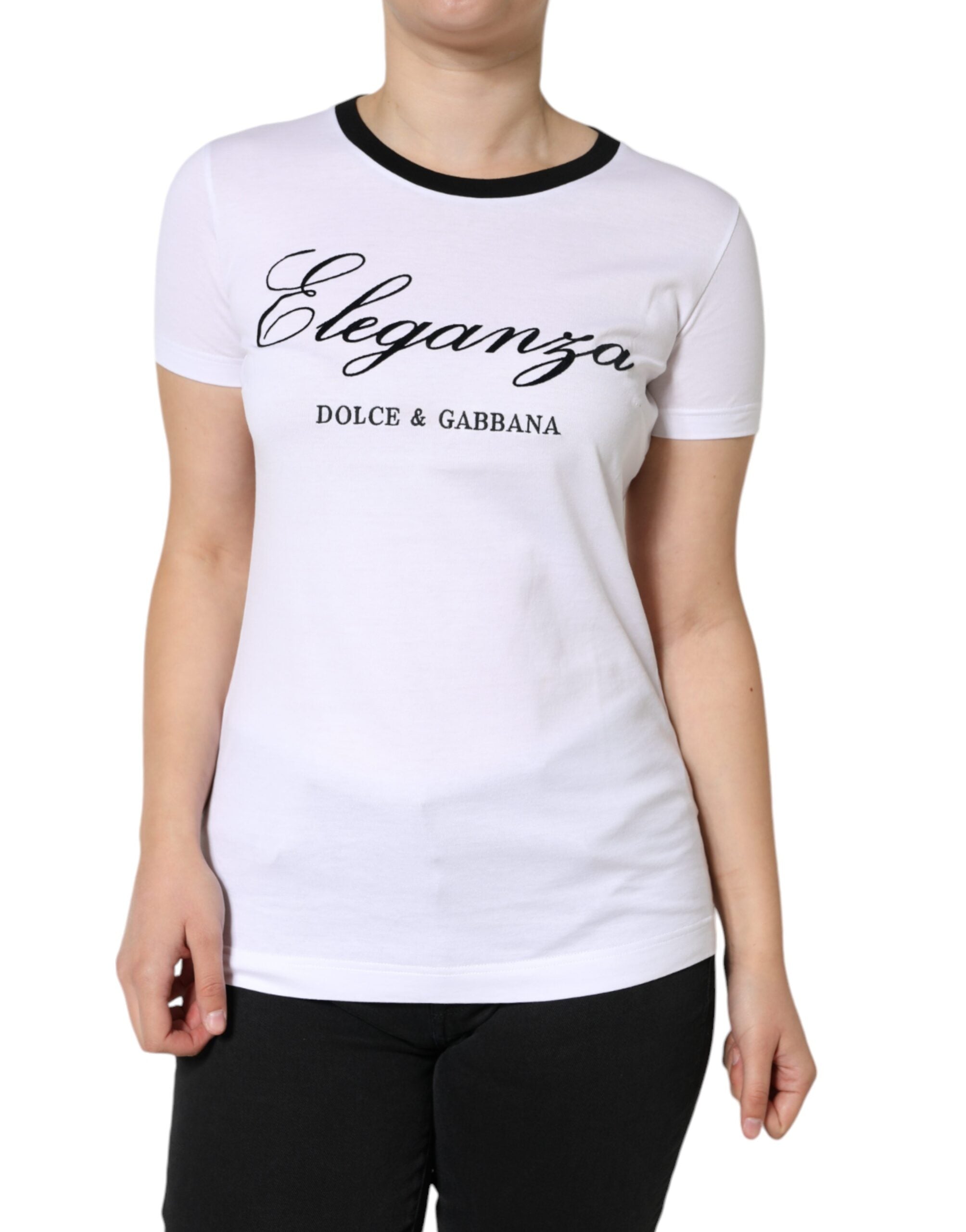 Памучна тениска с къси ръкави и бяла щампа Dolce &amp; Gabbana Eleganza