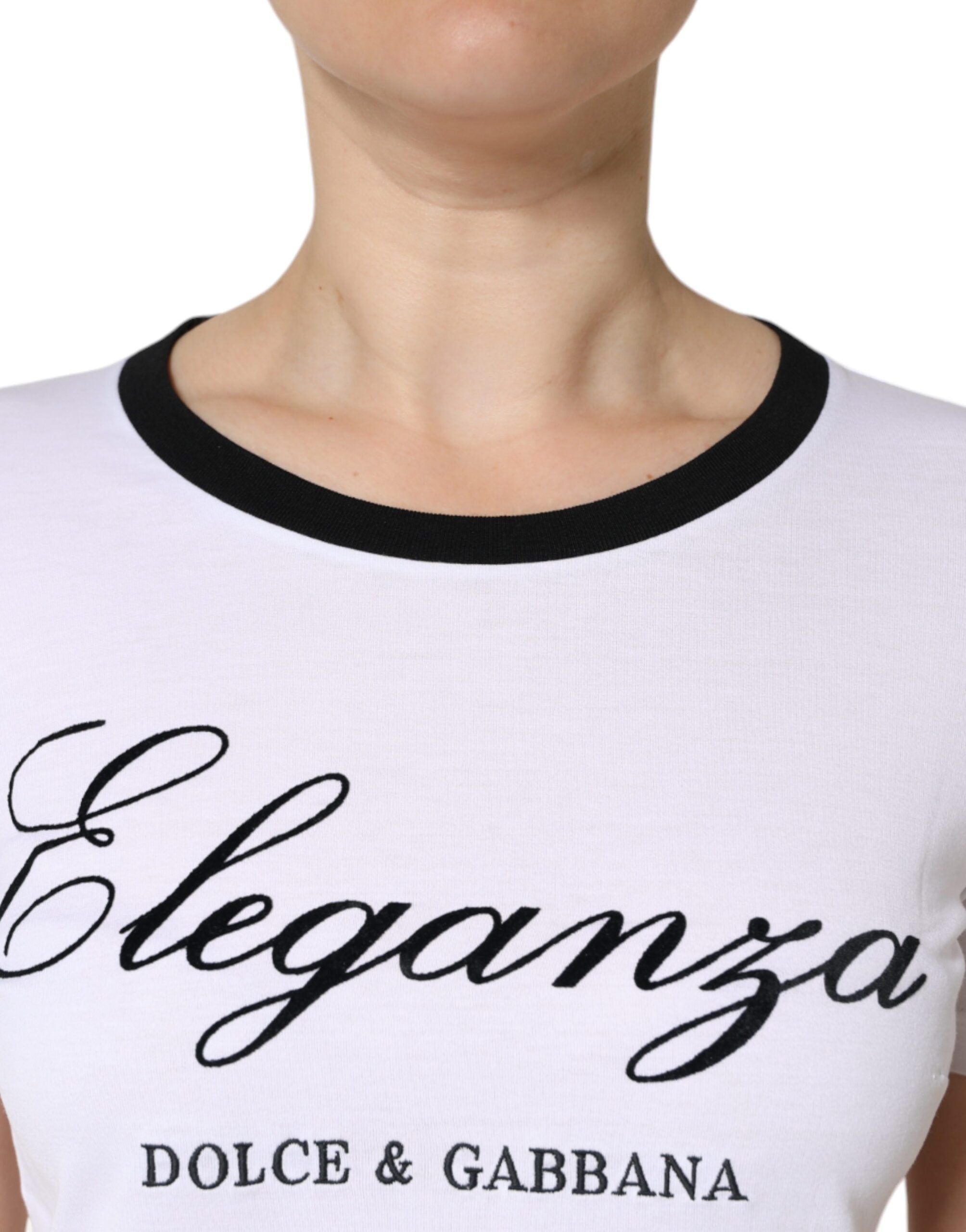 Памучна тениска с къси ръкави и бяла щампа Dolce &amp; Gabbana Eleganza