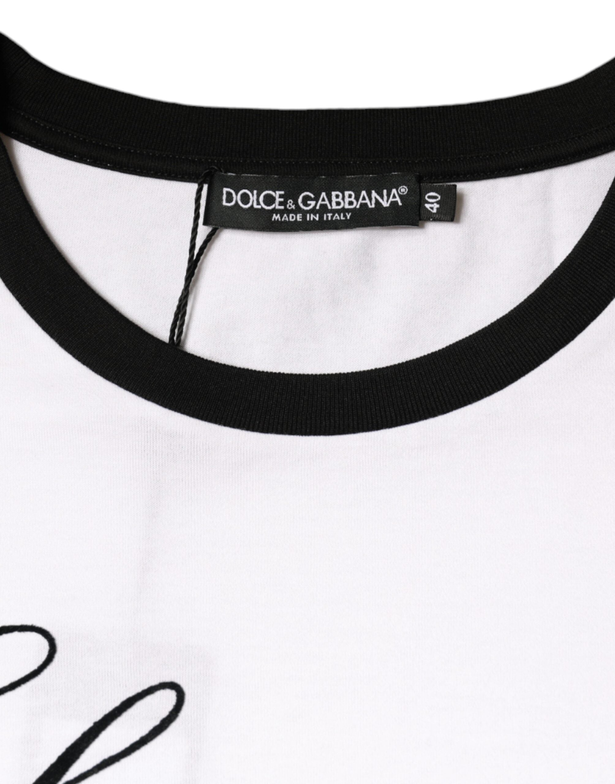 Памучна тениска с къси ръкави и бяла щампа Dolce &amp; Gabbana Eleganza