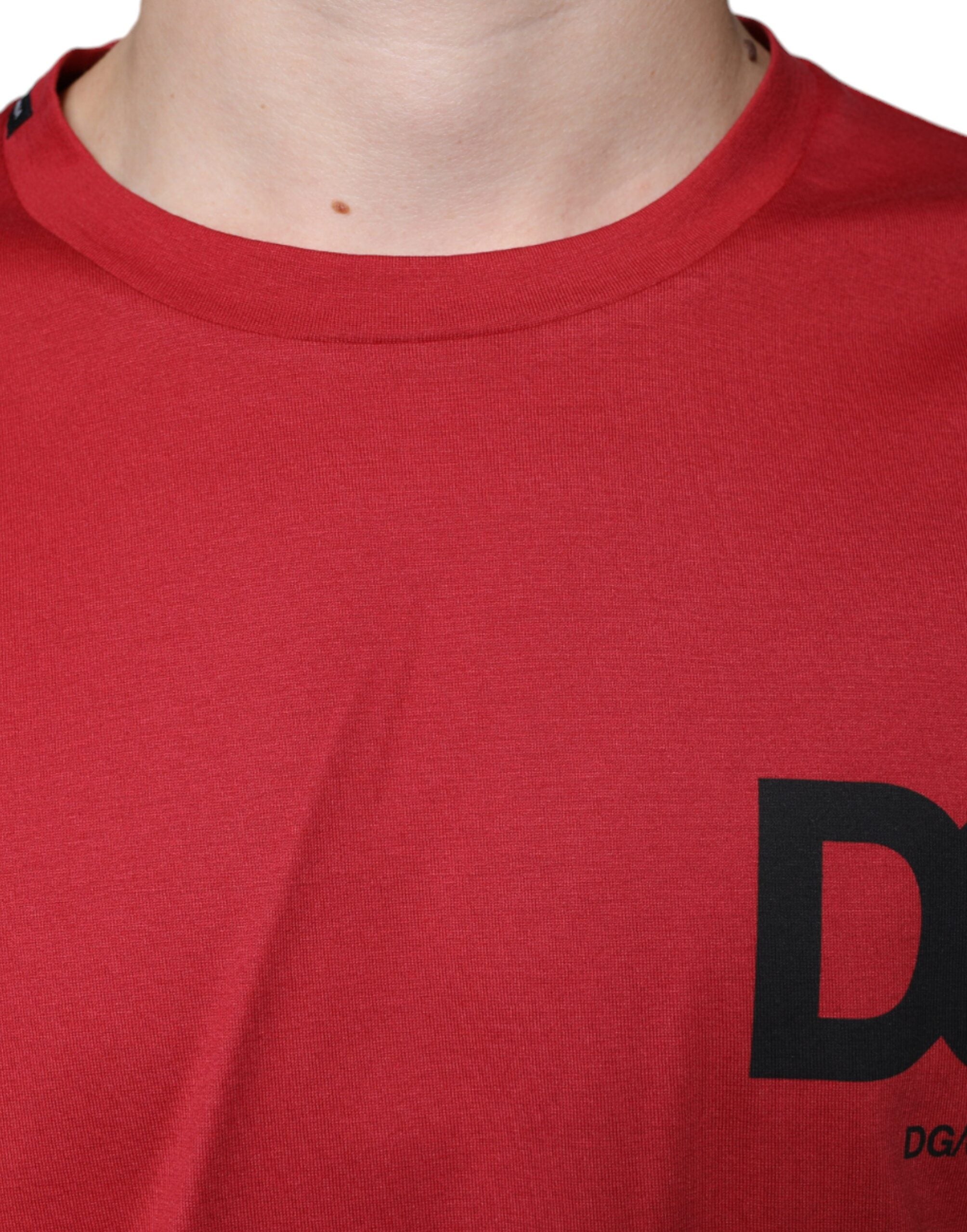 Dolce &amp; Gabbana Red Cotton DG тениска с принт с кръгло деколте