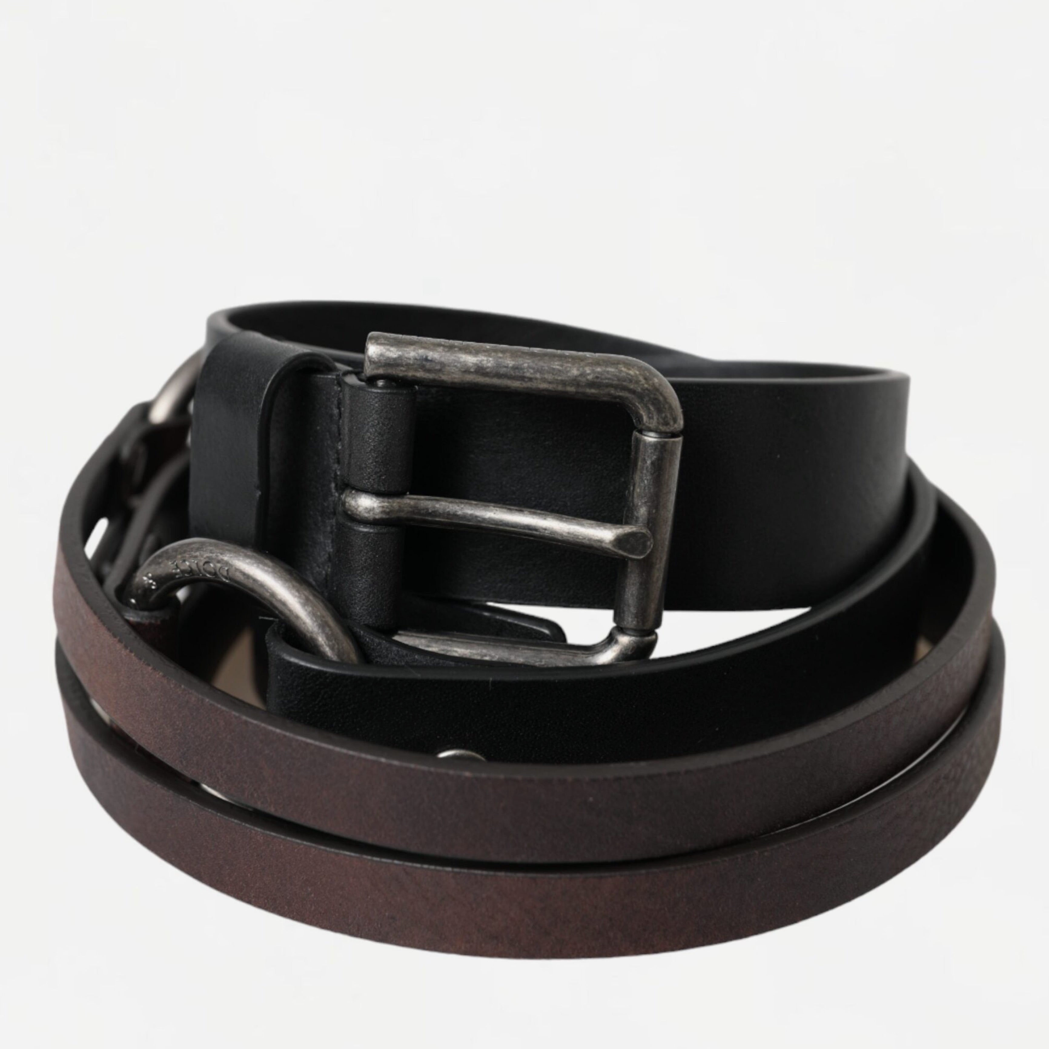 Мъжки колан от естествена кожа Dolce & Gabbana Men’s Black Brown Leather Silver Metal Buckle Belt в черно и кафяво 100 см / 100 cm
