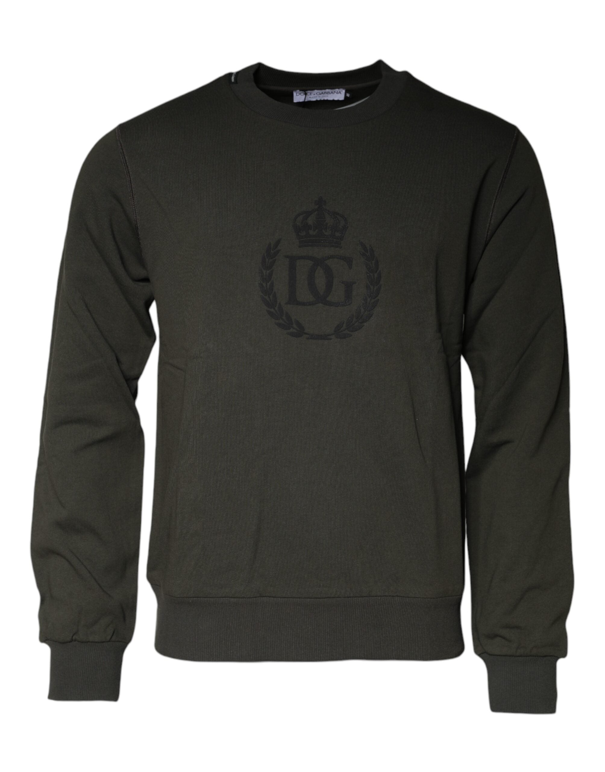 Памучен суичър пуловер Dolce &amp; Gabbana Army Green Crown