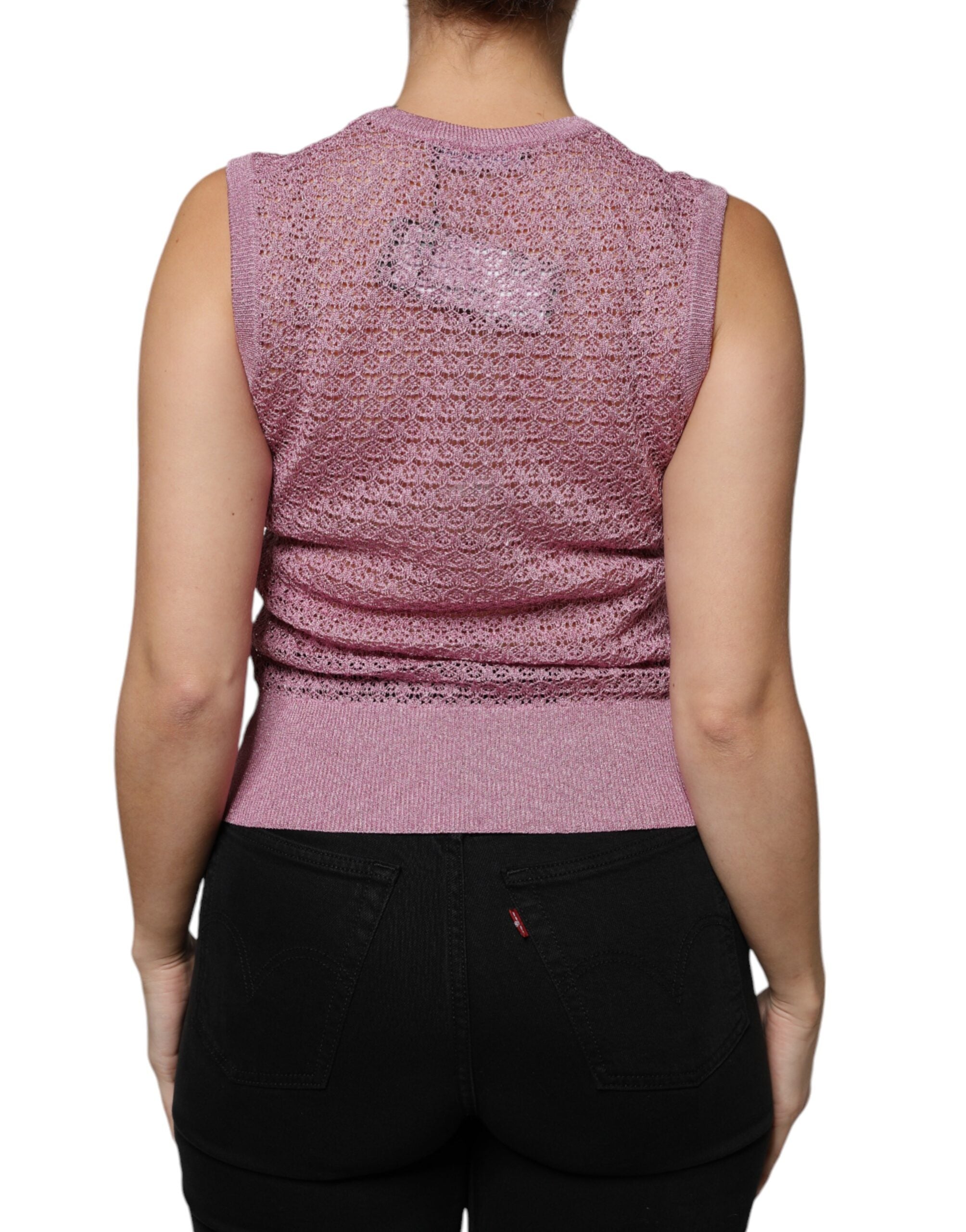Dolce &amp; Gabbana Pink Mesh See Through Потник без ръкави