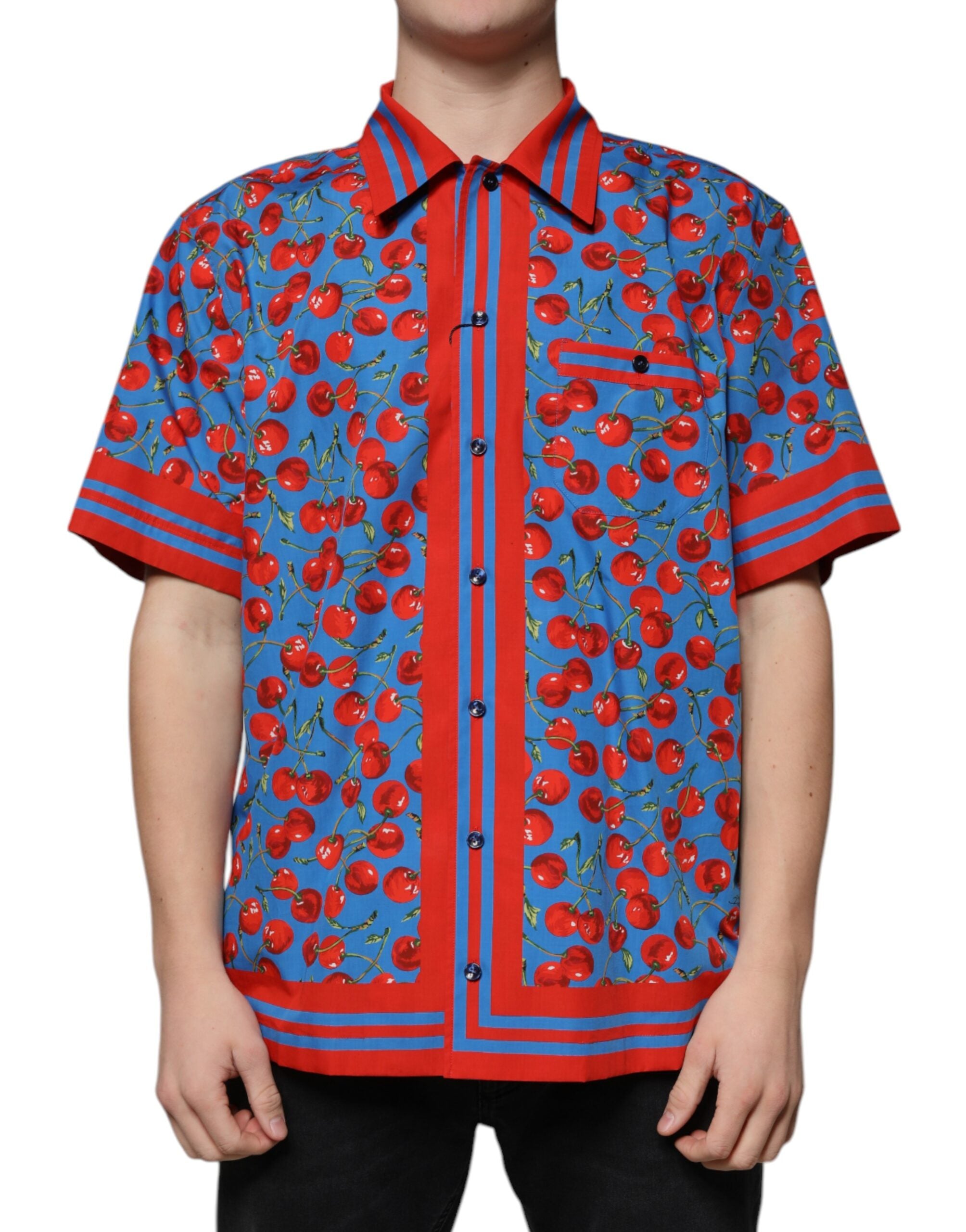 Dolce &amp; Gabbana Blue Cherry памучна ежедневна риза с копчета