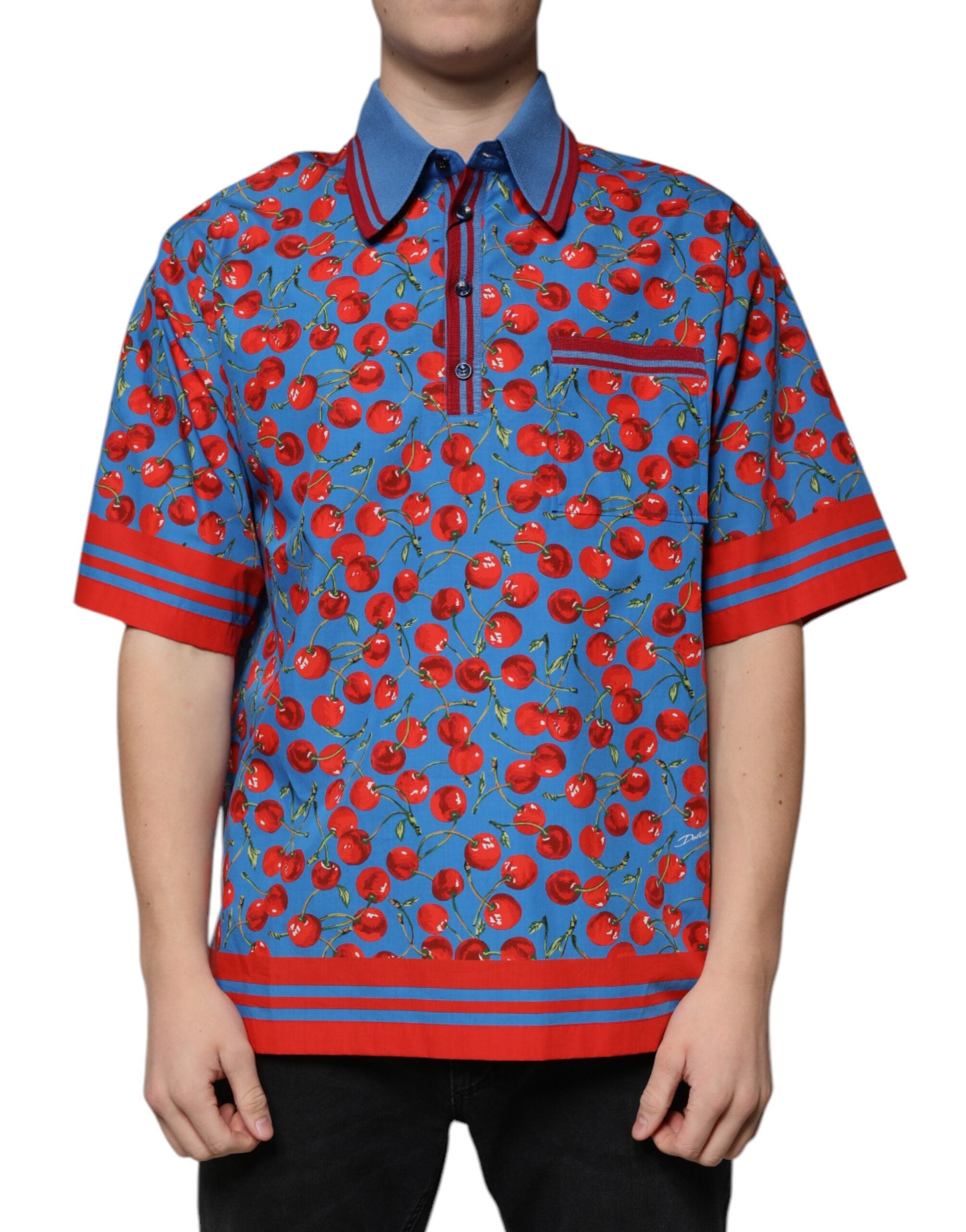 Мъжка поло тениска Dolce &amp; Gabbana Blue Cherry с памучна яка
