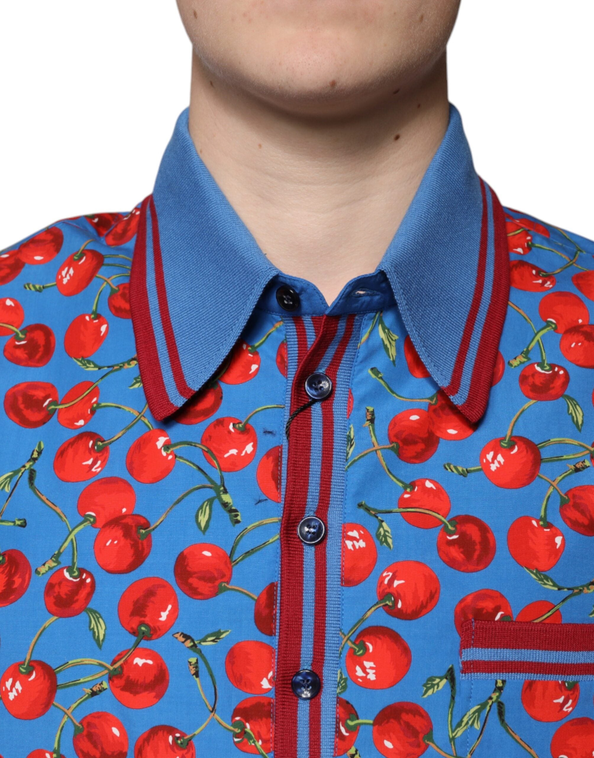 Мъжка поло тениска Dolce &amp; Gabbana Blue Cherry с памучна яка