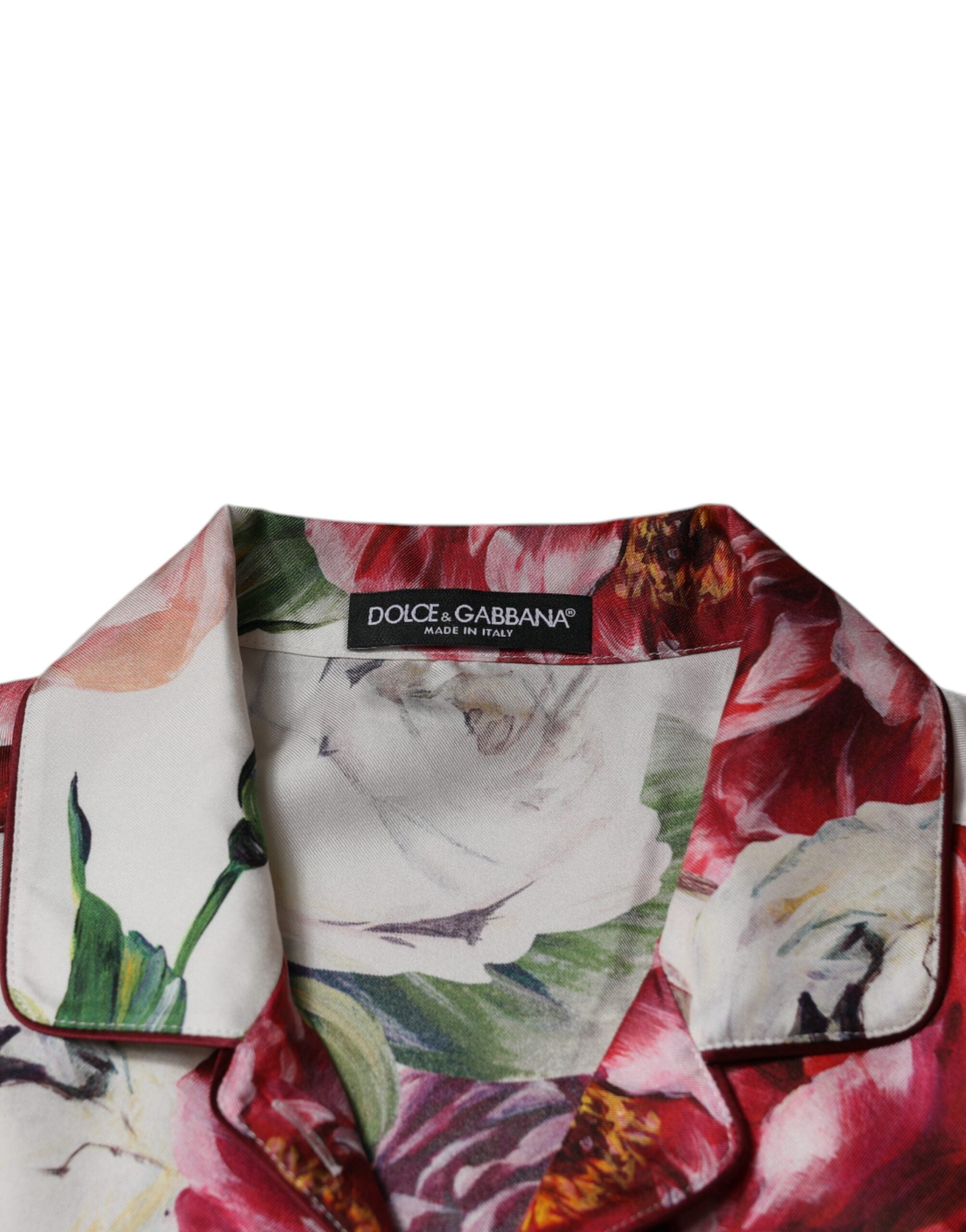 Копринена блуза с дълги ръкави и яка от бял божур Dolce &amp; Gabbana