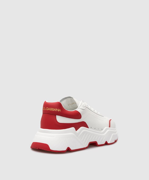 Мъжки кожени кецове DOLCE & GABBANA Daymaster Men’s Luxury Leather Sneakers in White/Red
