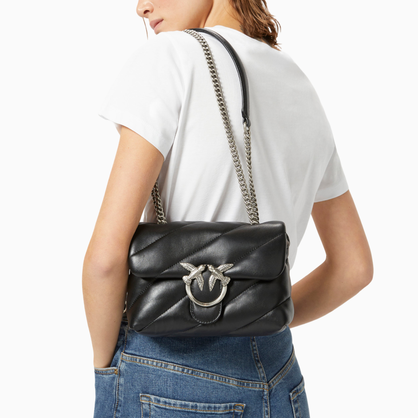 Дамска чанта Pinko Love Mini Puff Maxi Quilt Shoulder Bag 100039 A0F2 Z99O Model View