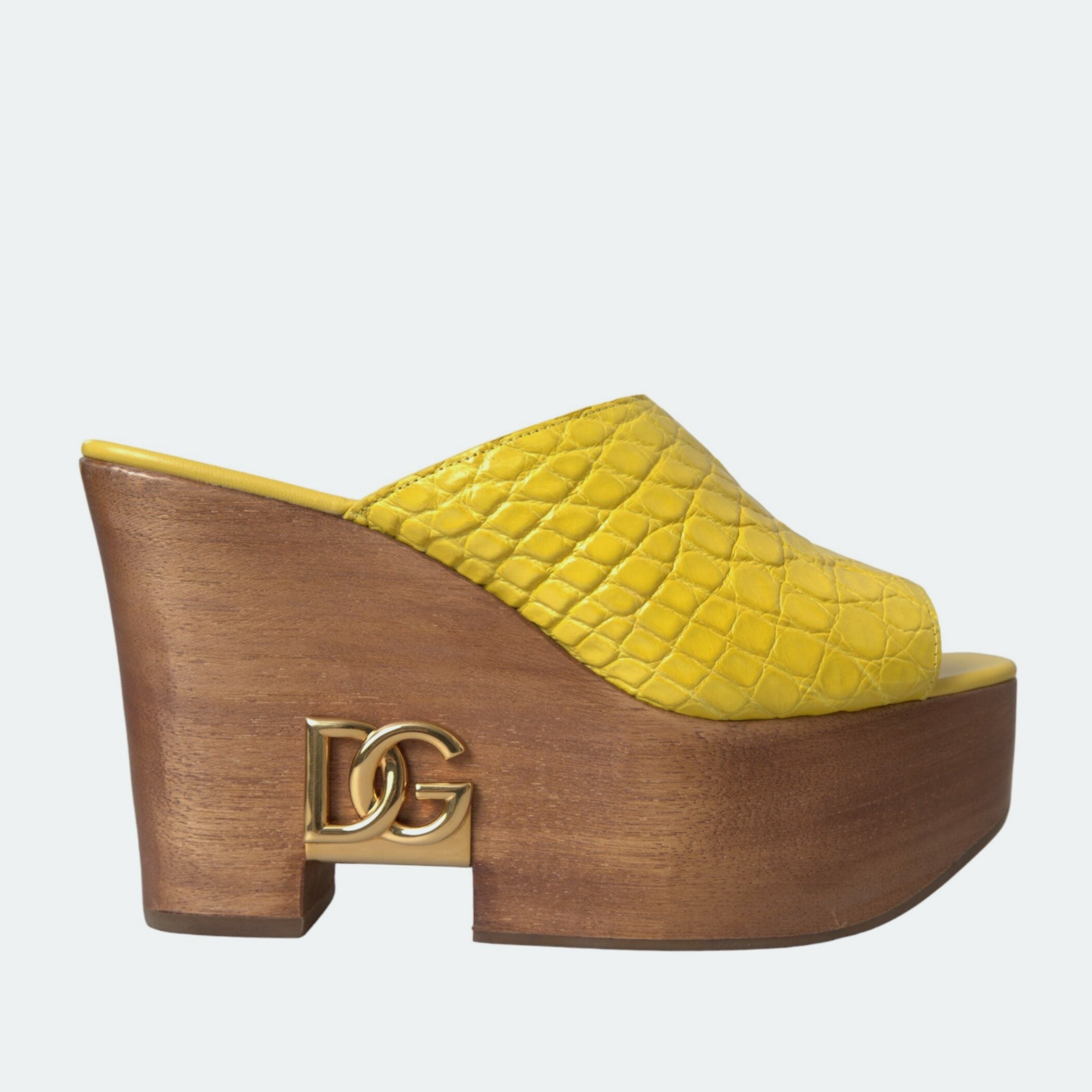 Дамско луксознодървено сабо с жълта естествена кожа DOLCE & GABBANA Women’s Wood Yellow Leather Mule Clogs