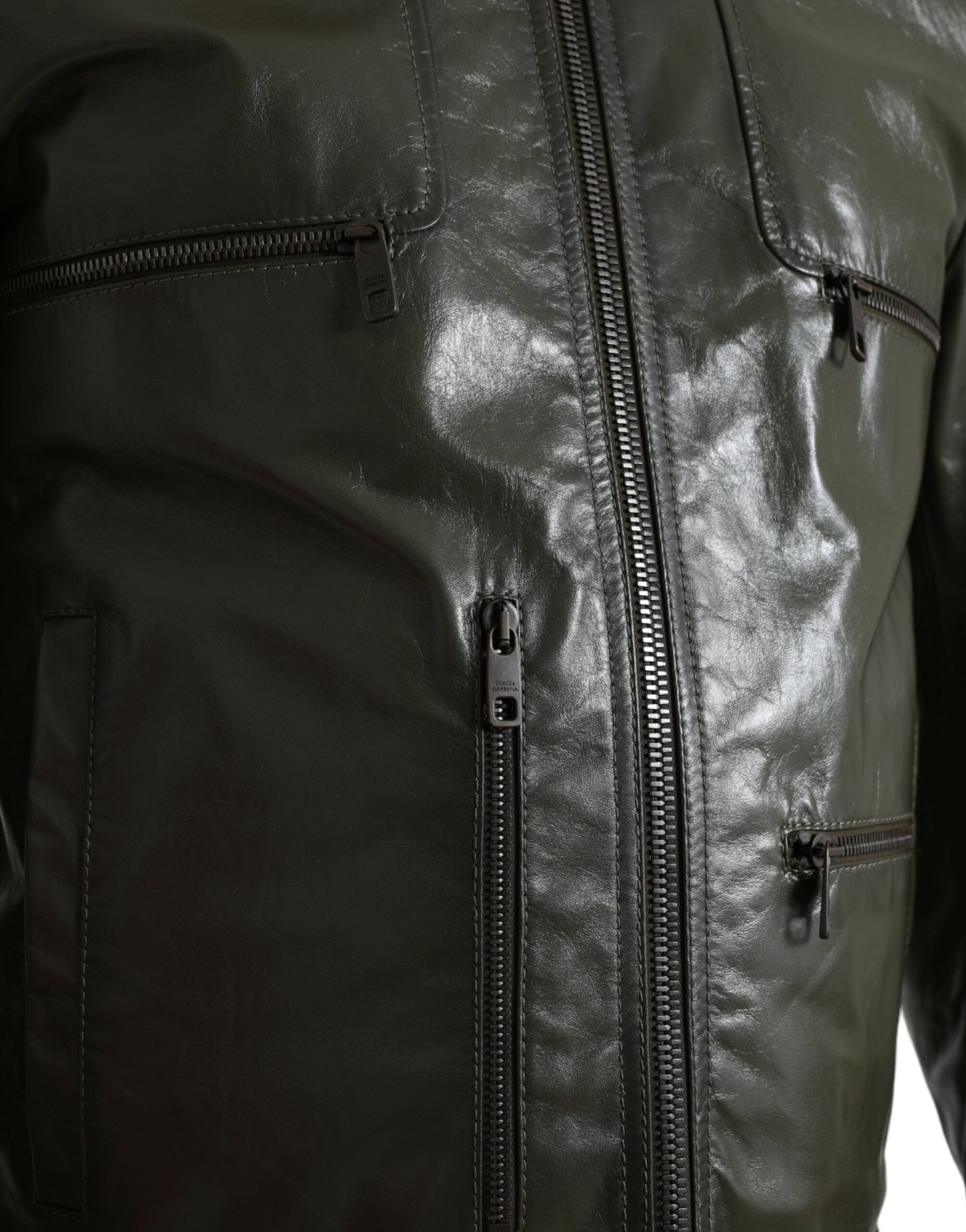 Мъжко луксозно кожено яке в зелено DOLCE & GABBANA Men’s Luxury Leather Emerald Green Biker Jacket