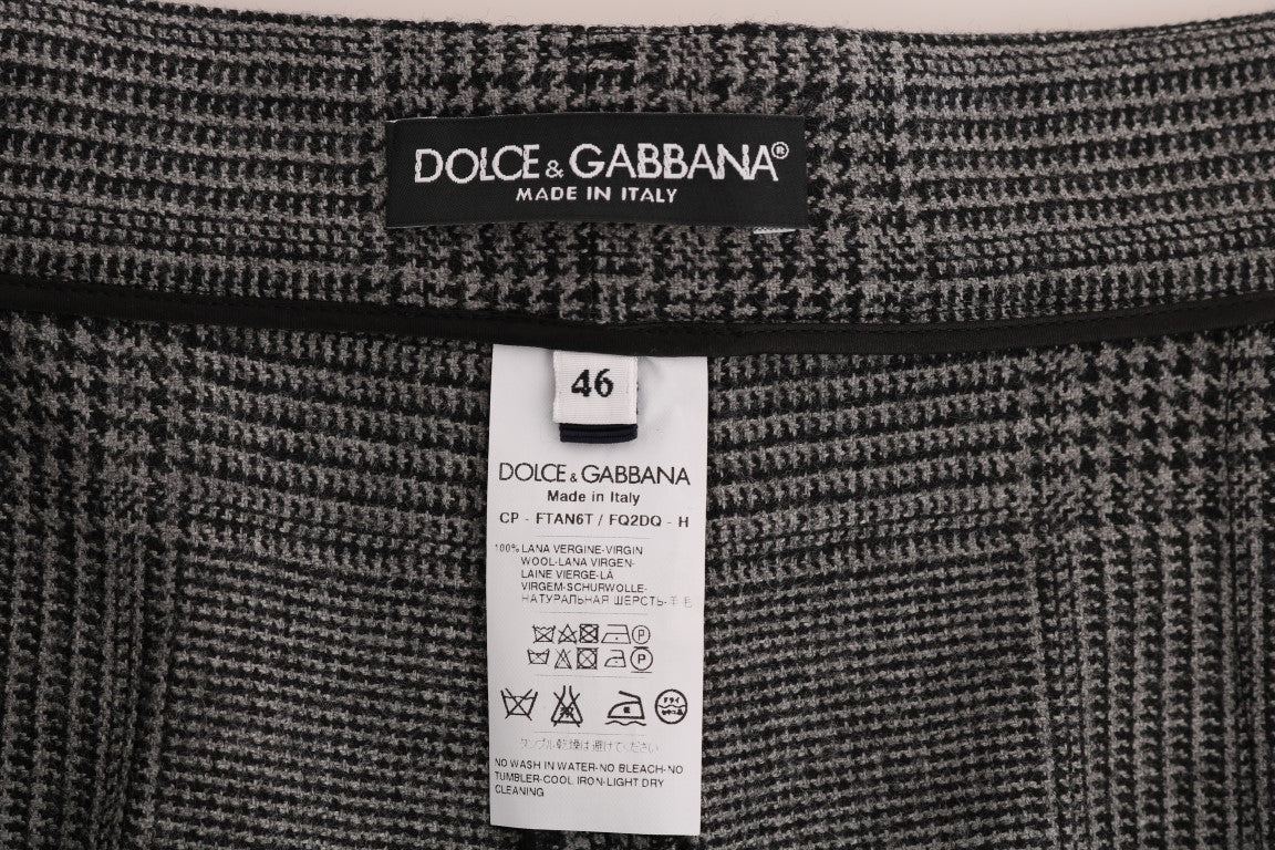 Dolce &amp; Gabbana Елегантен сив кариран вълнен панталон Капри