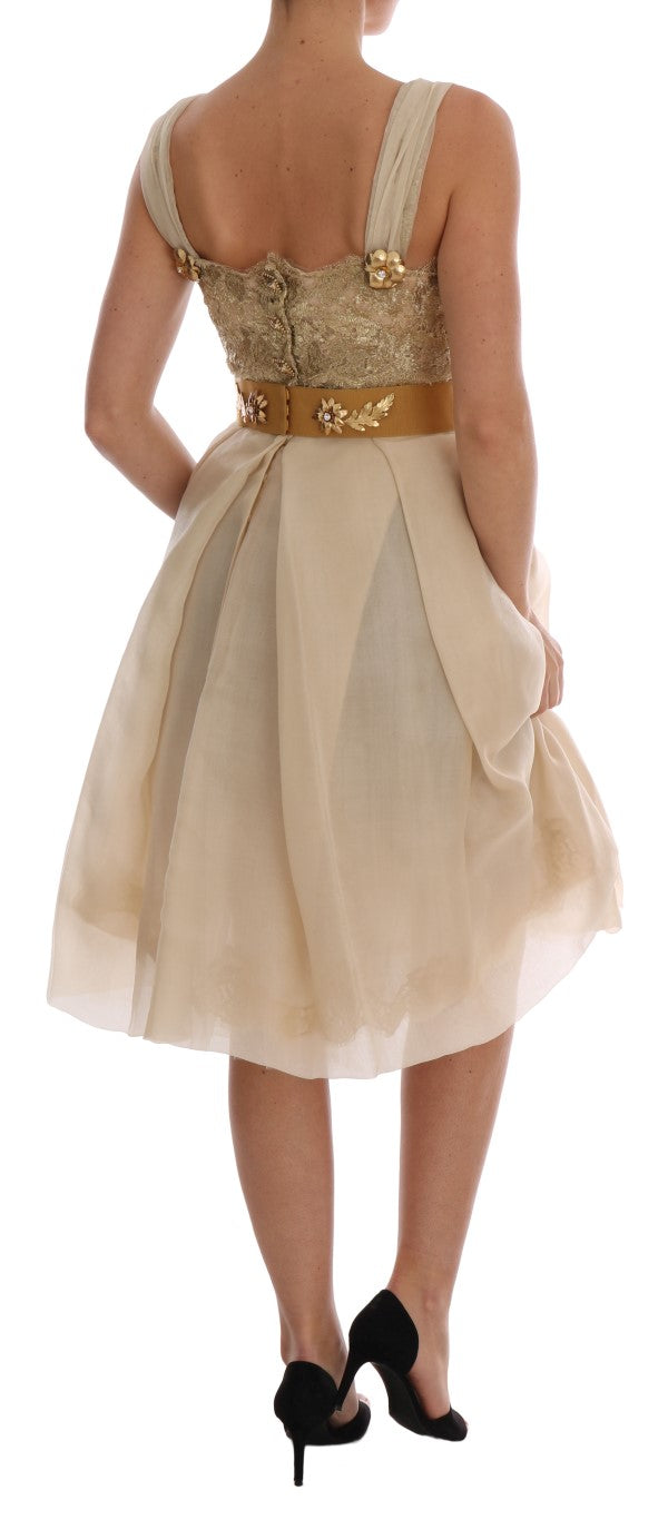 Dolce &amp; Gabbana Елегантна украсена копринена рокля от дантела и органза