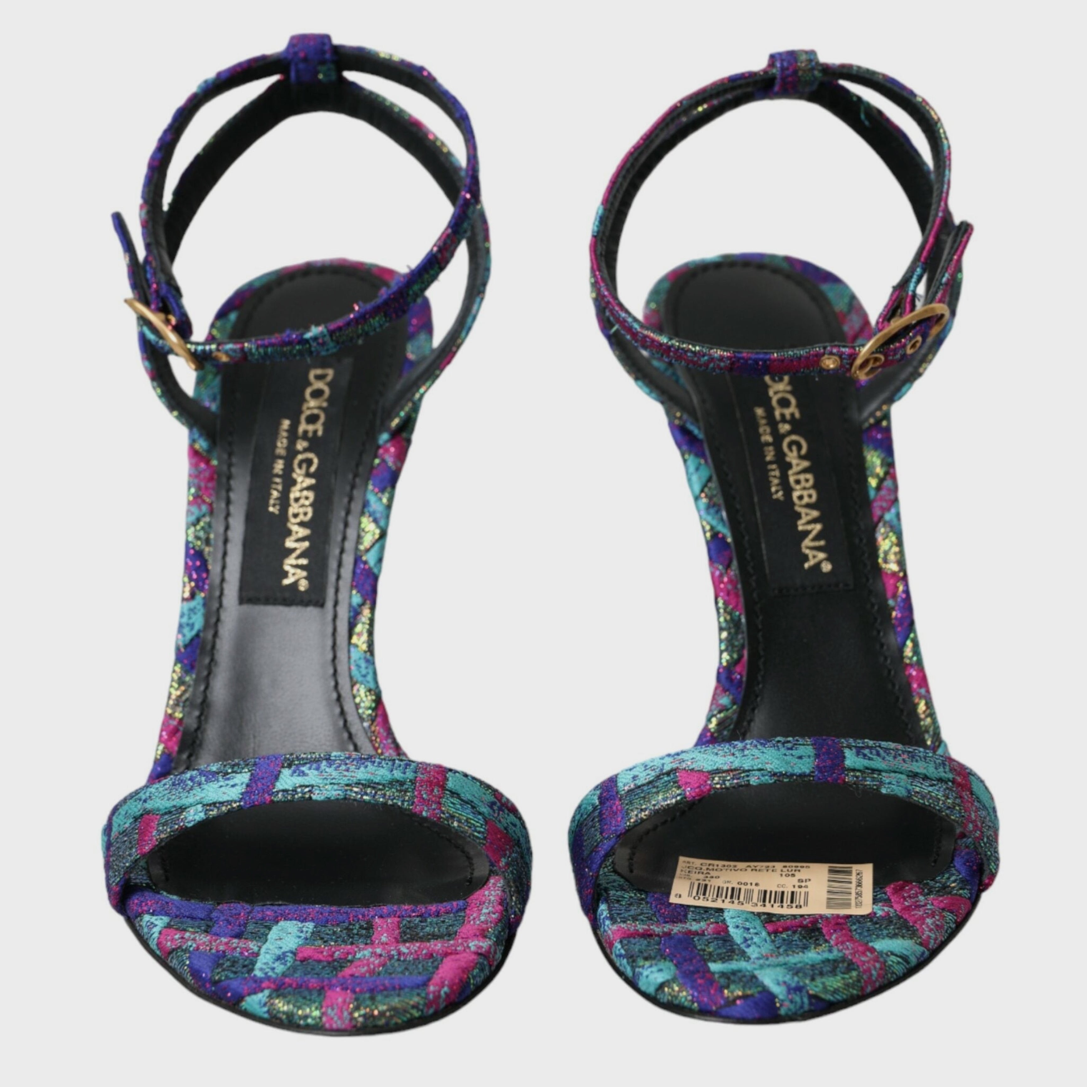 Дамски луксозни многоцветни сандали на висок ток DOLCE & GABBANA Women’s Multicolor Jacquard Crystals Sandals