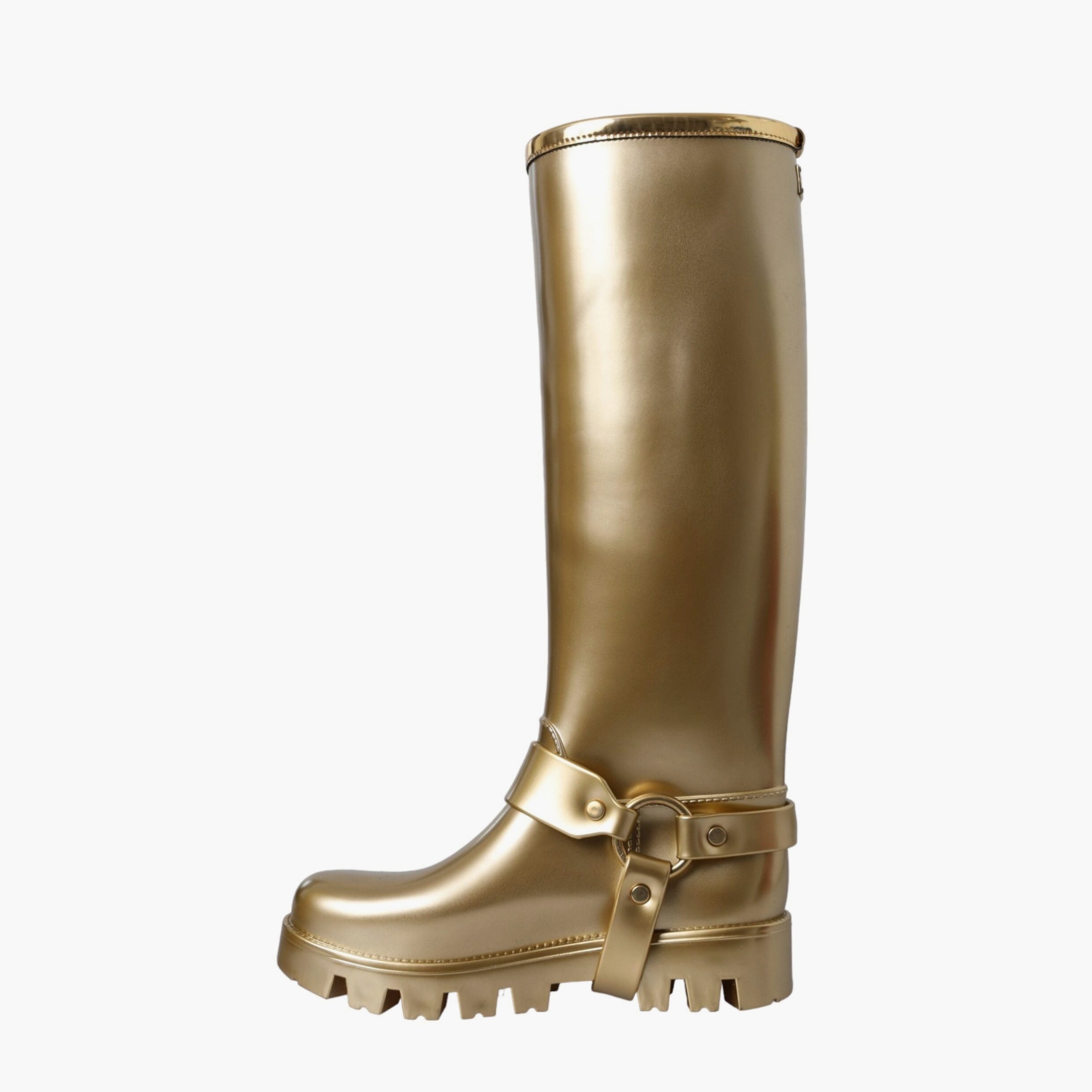 Дамски златисти високи гумени ботуши DOLCE & GABBANA Women’s Metallic Gold Rubber PVC Rain High Boots