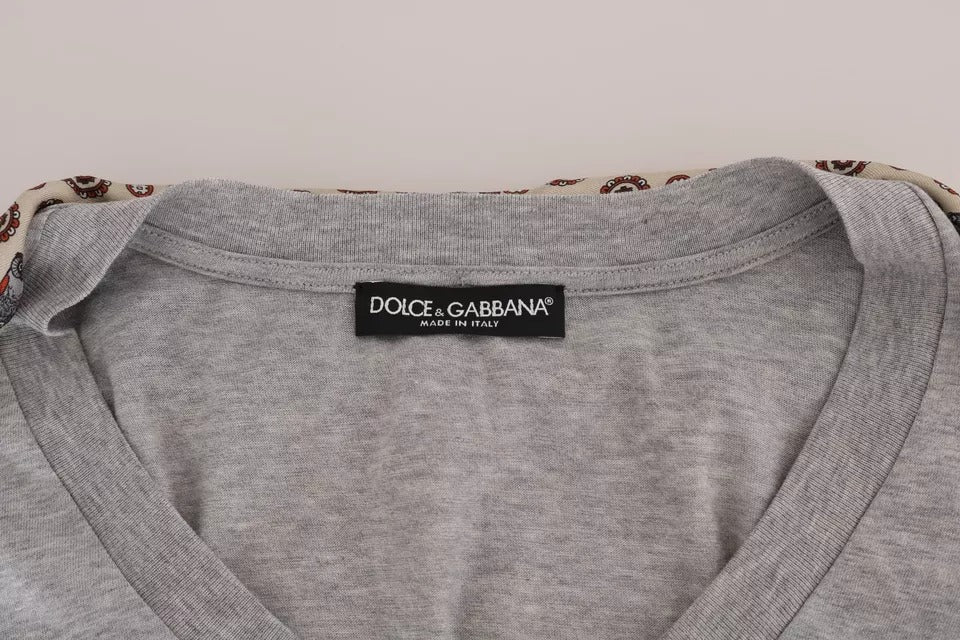 Сива памучна тениска с копринен шал Dolce &amp; Gabbana