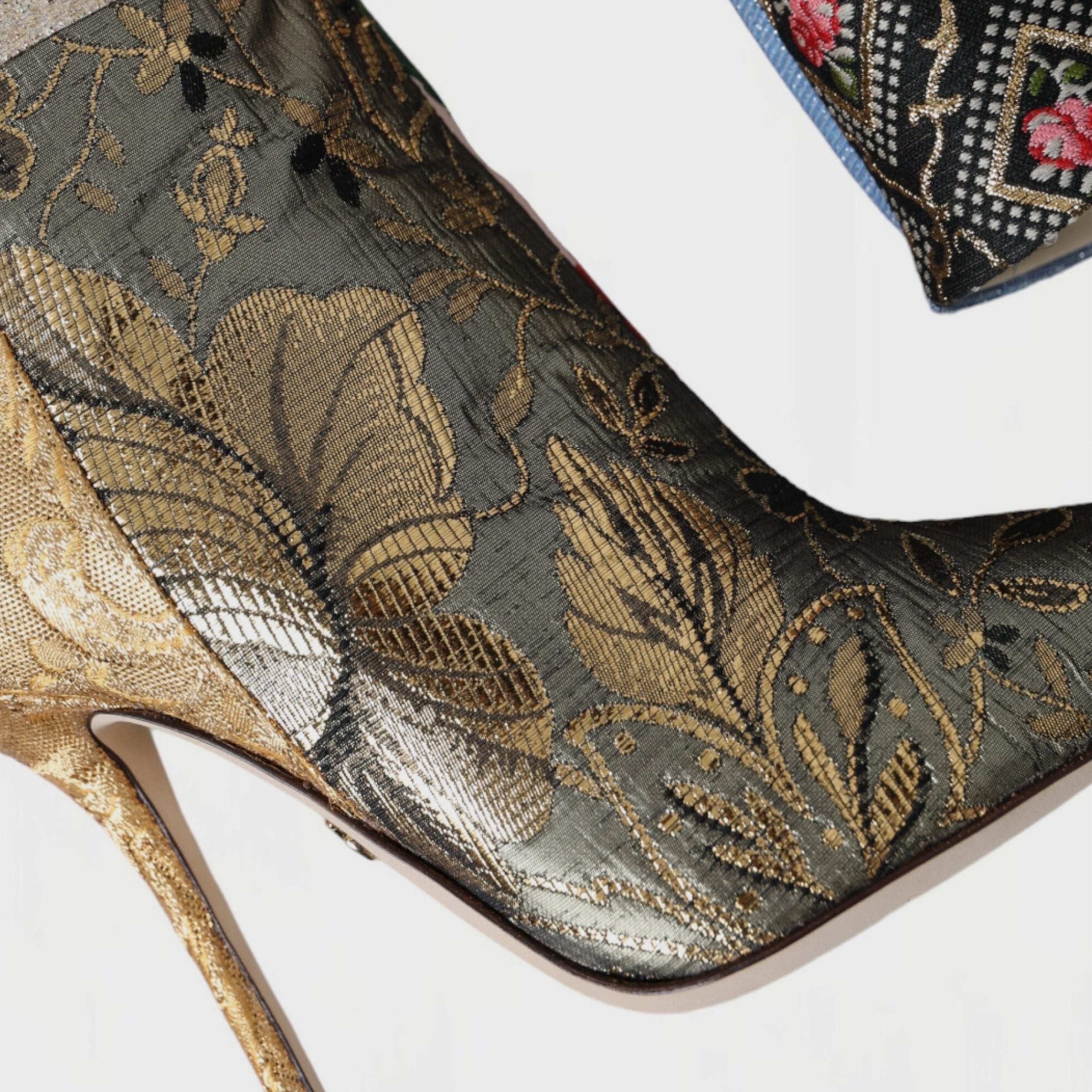 Дамски луксозни ботуши на висок ток с пачуърк DOLCE & GABBANA Women’s Multicolor Patchwork Print Heeled Boots