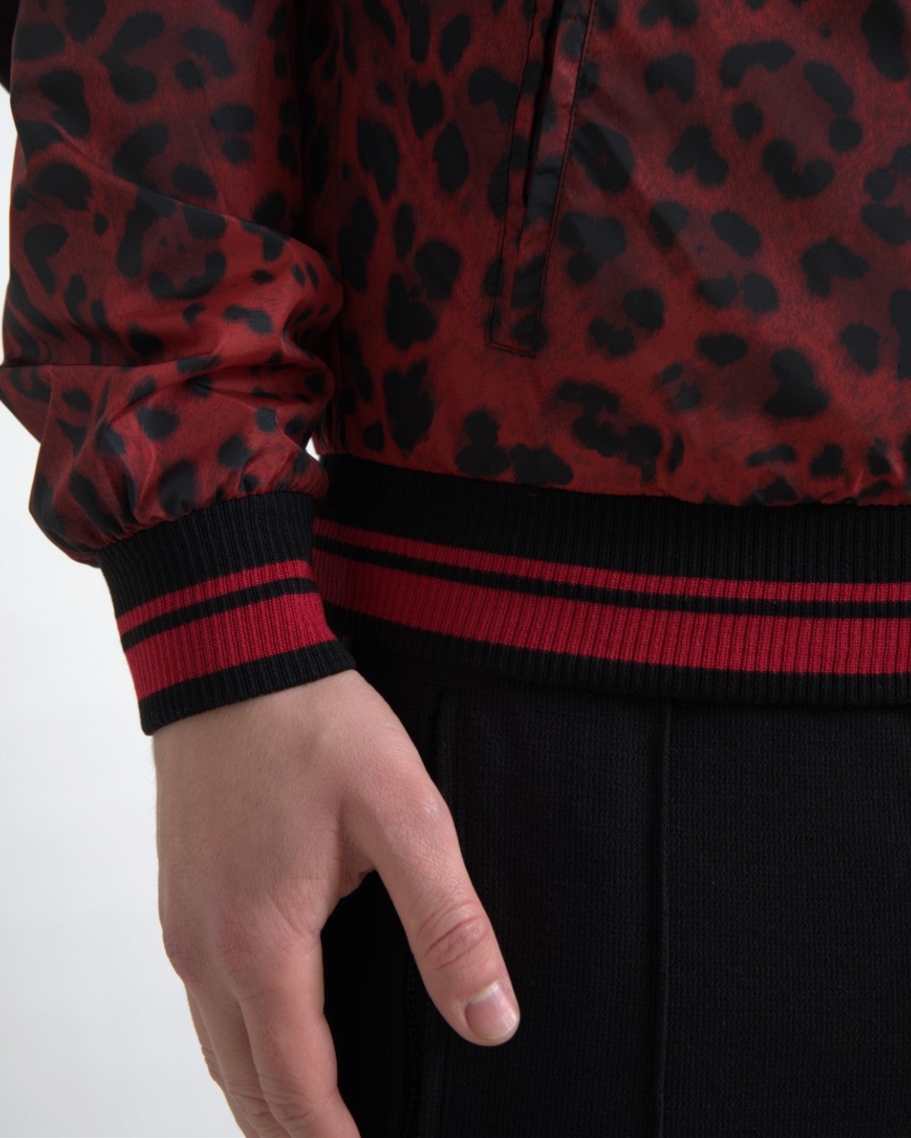 Мъжко пролетно бомбър яке с леопардов червен принт DOLCE & GABBANA Men’s Luxury Red Leopard Print Bomber Jacket