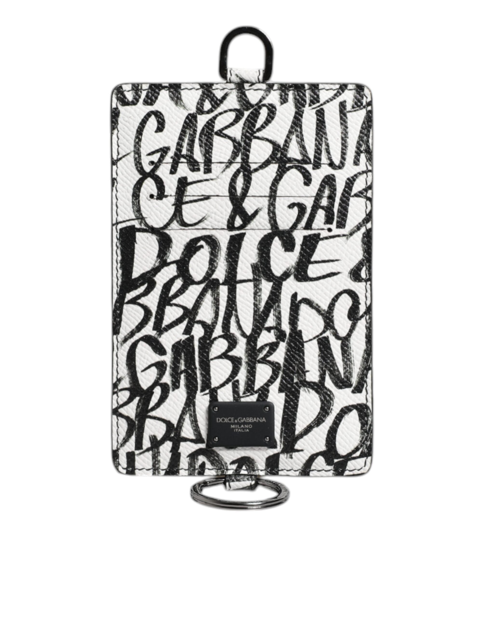 Портфейл Dolce &amp; Gabbana с бял кожен ремък с лого и държач за карти