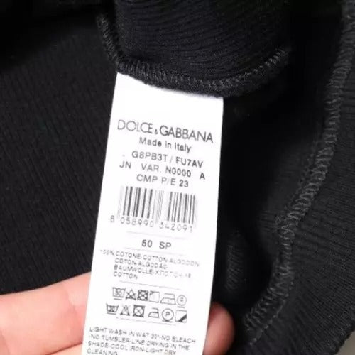 Черна памучна тениска без ръкави с кръгло деколте Dolce &amp; Gabbana