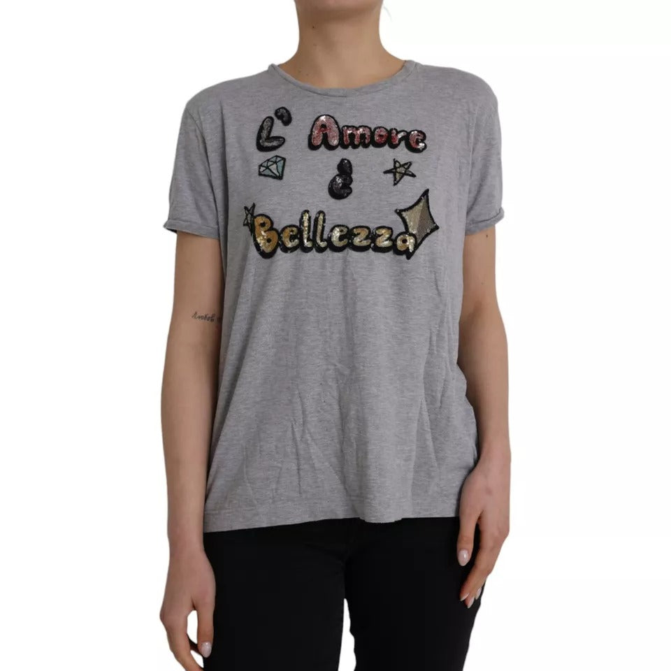 Сива памучна тениска L'Amore E'Bellezza на Dolce &amp; Gabbana