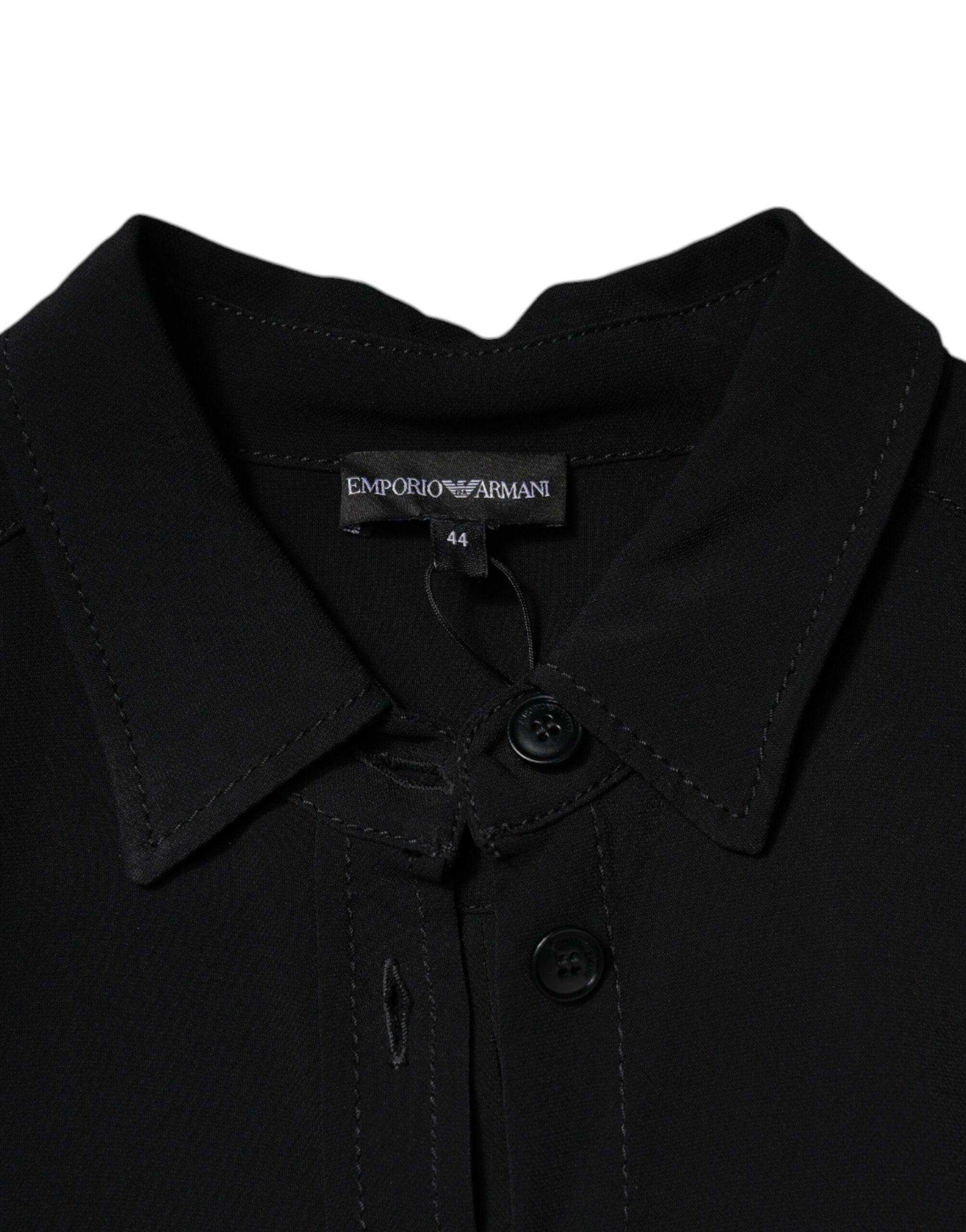 Черна мини рокля от вискоза с дълги ръкави на Emporio Armani