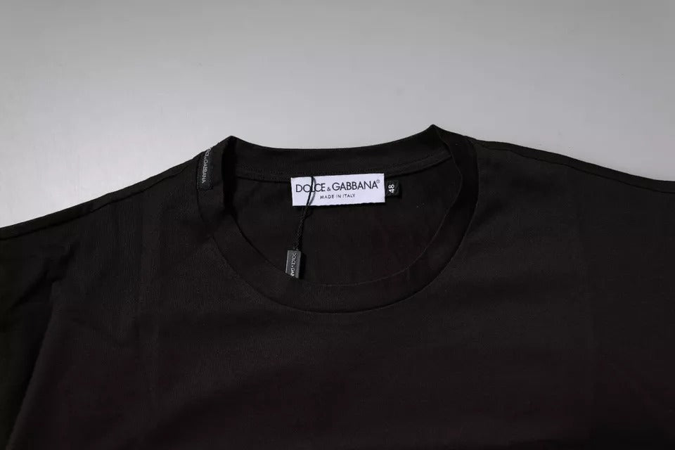 Тъмнокафява памучна тениска с кръгло деколте с лого Dolce &amp; Gabbana