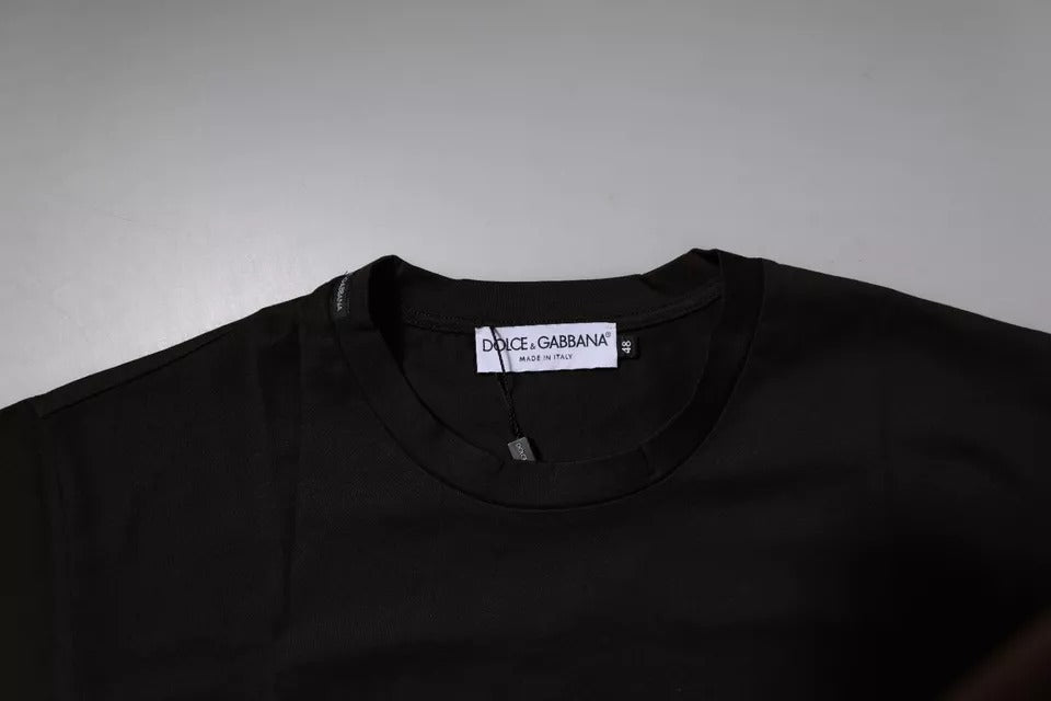 Тъмнокафява памучна тениска с кръгло деколте с лого Dolce &amp; Gabbana