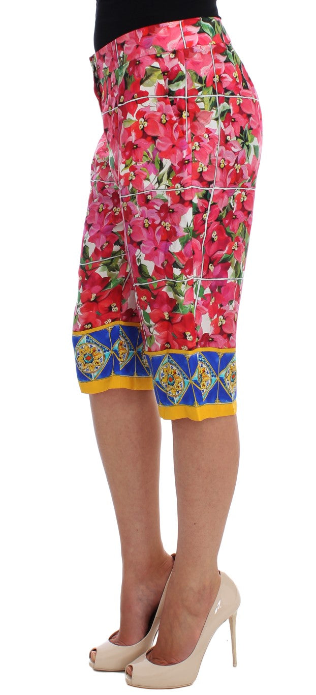 Dolce &amp; Gabbana многоцветен копринен панталон с флорални капри