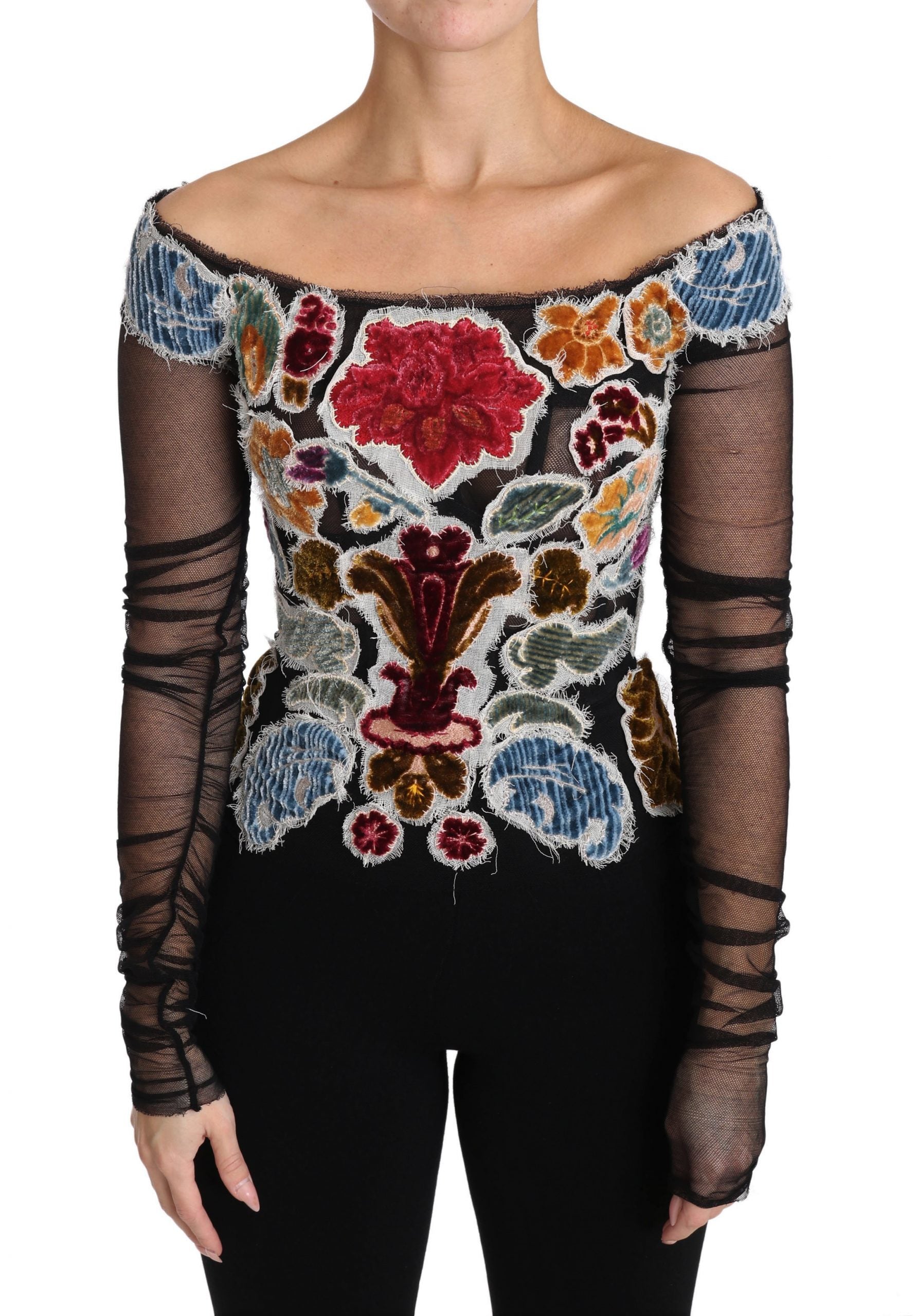 Dolce &amp; Gabbana Елегантно горнище с дълъг ръкав с флорални апликации