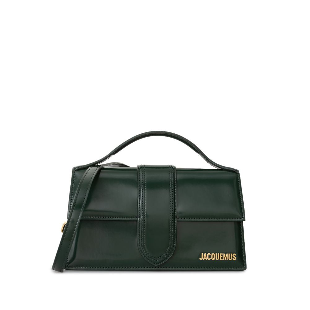 Дамска луксозна чанта Jacquemus Le Grand Bambino Dark Green Leather Bag front view