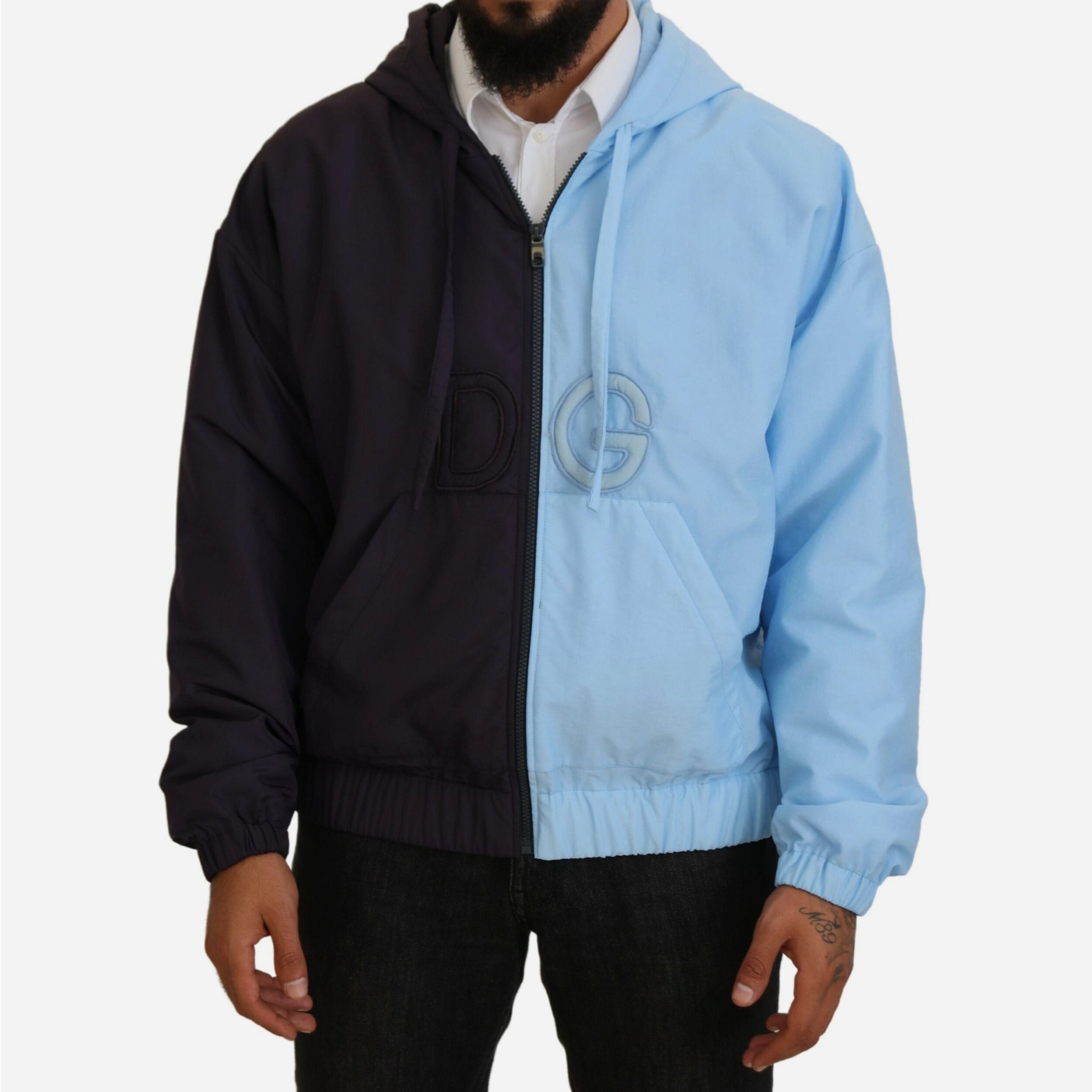 Мъжко луксозно яке уиндстопър в черно и светло синьо DOLCE & GABBANA Men’s Luxury Black/Light Blue Windstopper Jacket