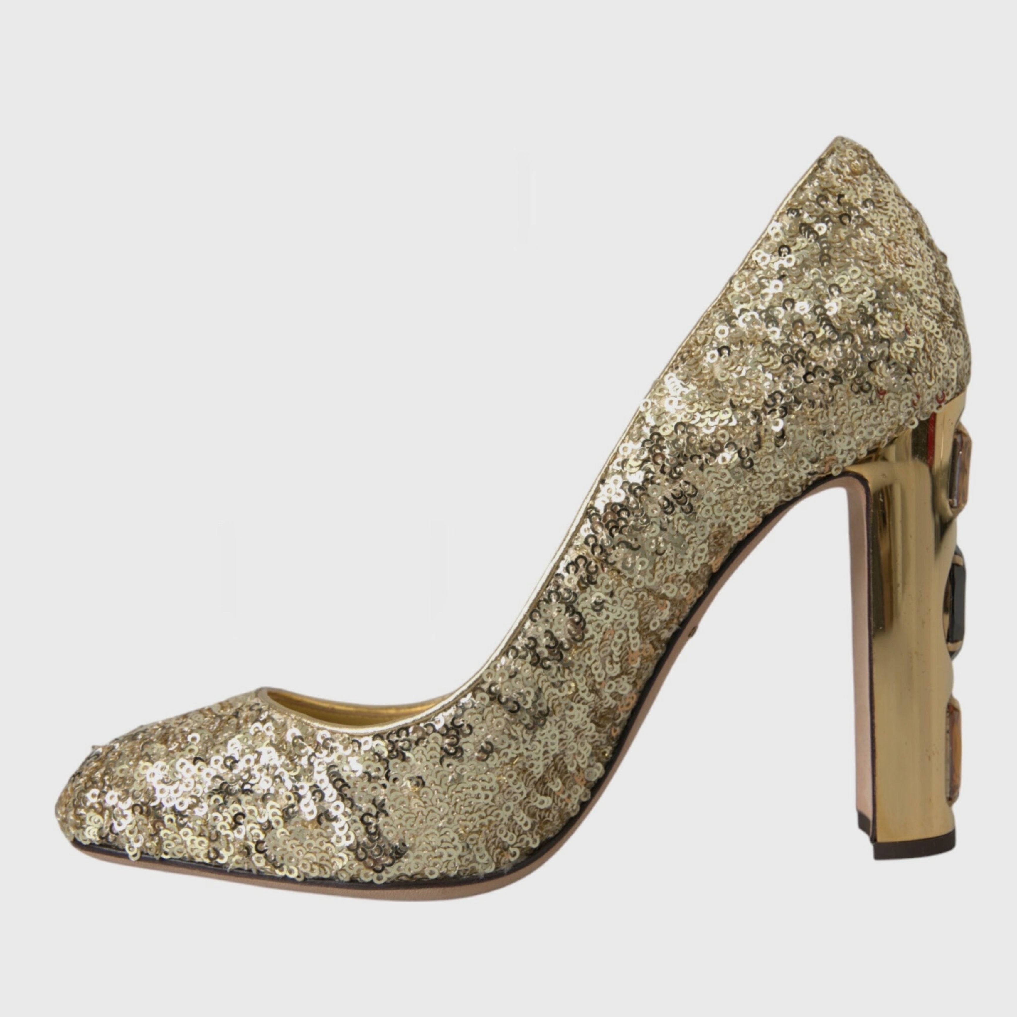 Dolce & Gabbana Gold Sequin Crystal Heels Pumps