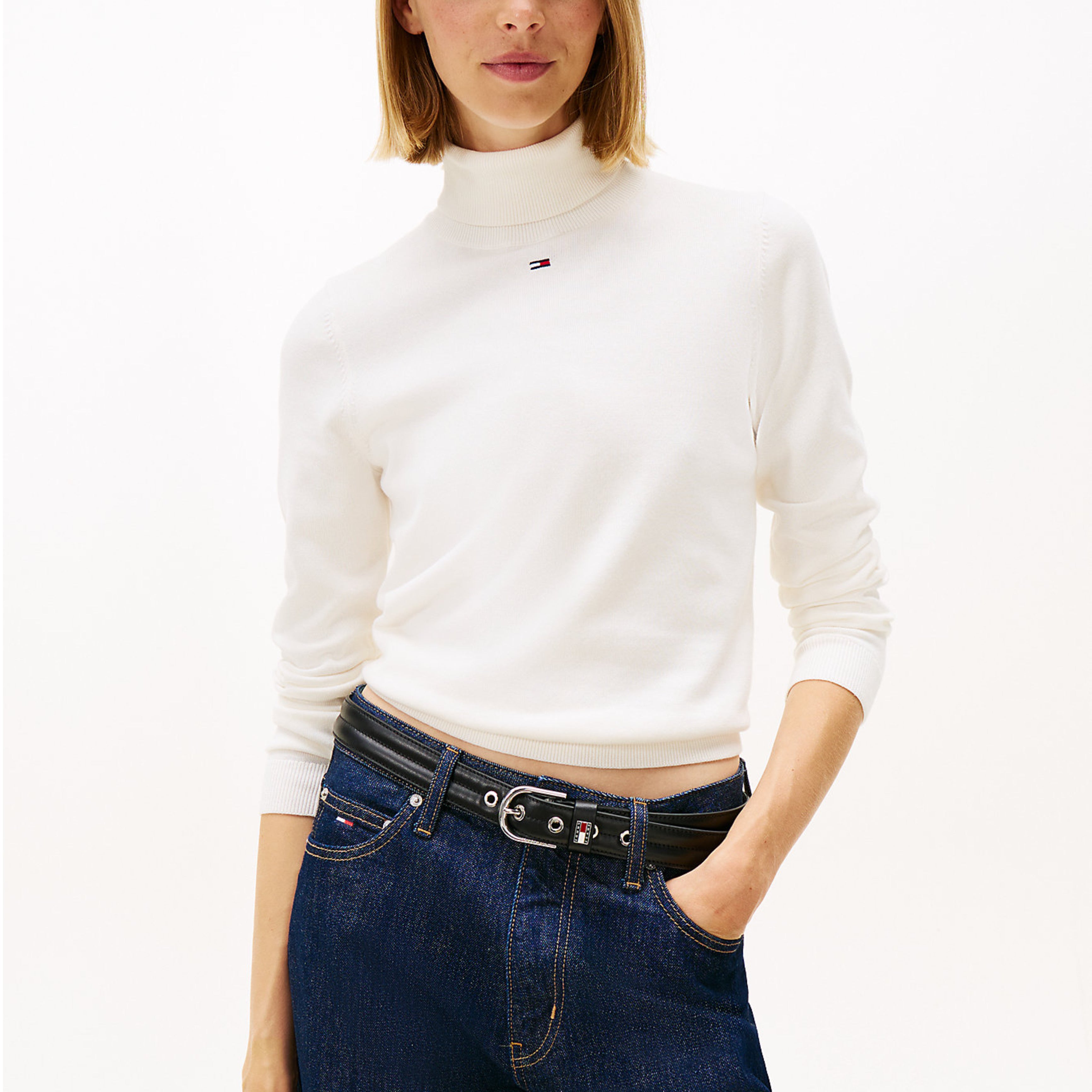 Дамски пуловер с поло яка Women’s cotton turtleneck sweater Tommy Hilfiger DW0DW21672YBH Off-White