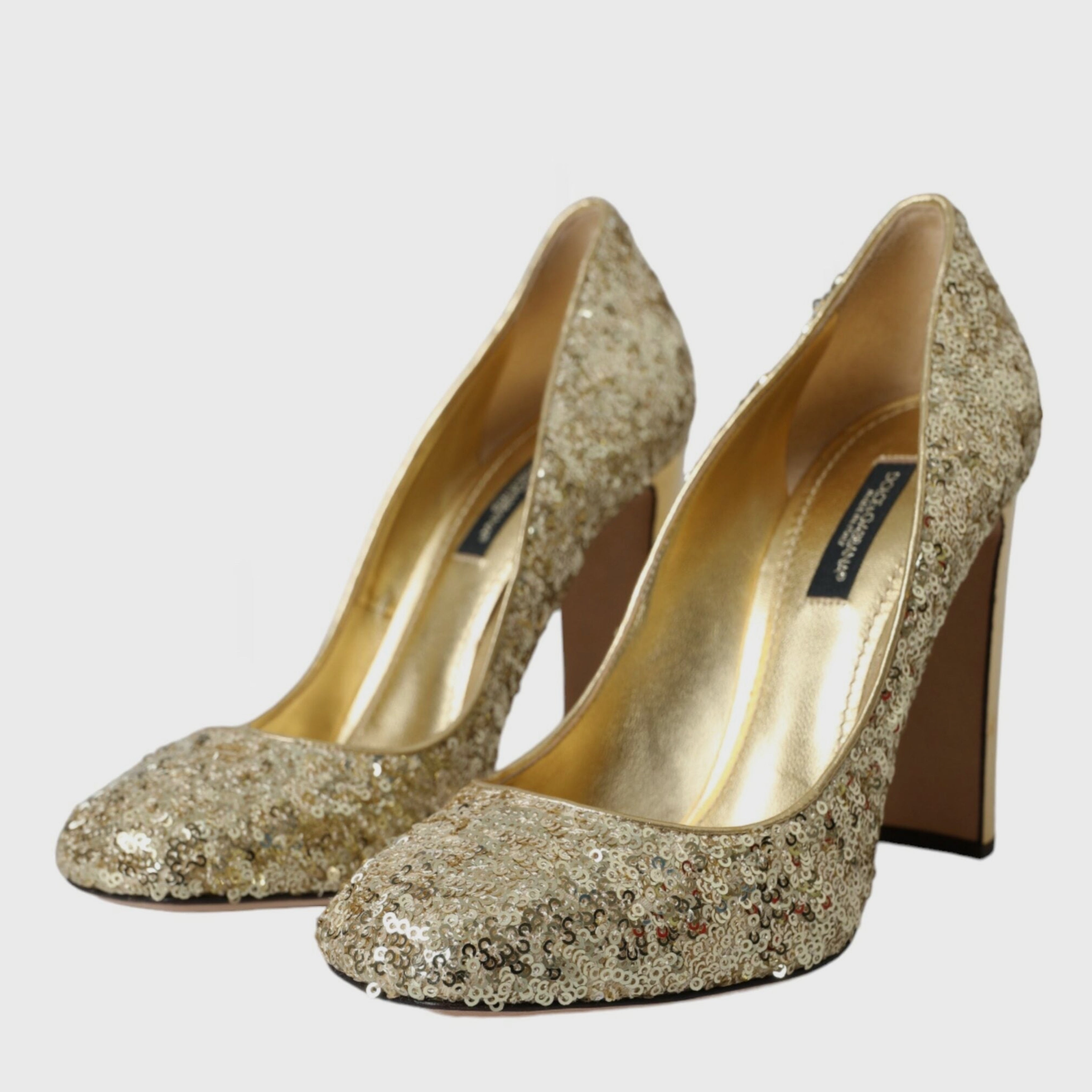 Dolce & Gabbana Gold Sequin Crystal Heels Pumps